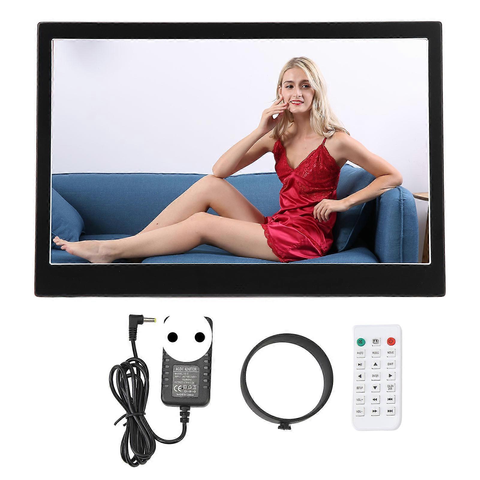 13 Inch Digital Photo Frame Ultra Thin 1280x800 Auto Rotate Portrait Landscape MP3 MP4 Movie Alarm Clock Music Movie Player 100‑240V Black EU Plug