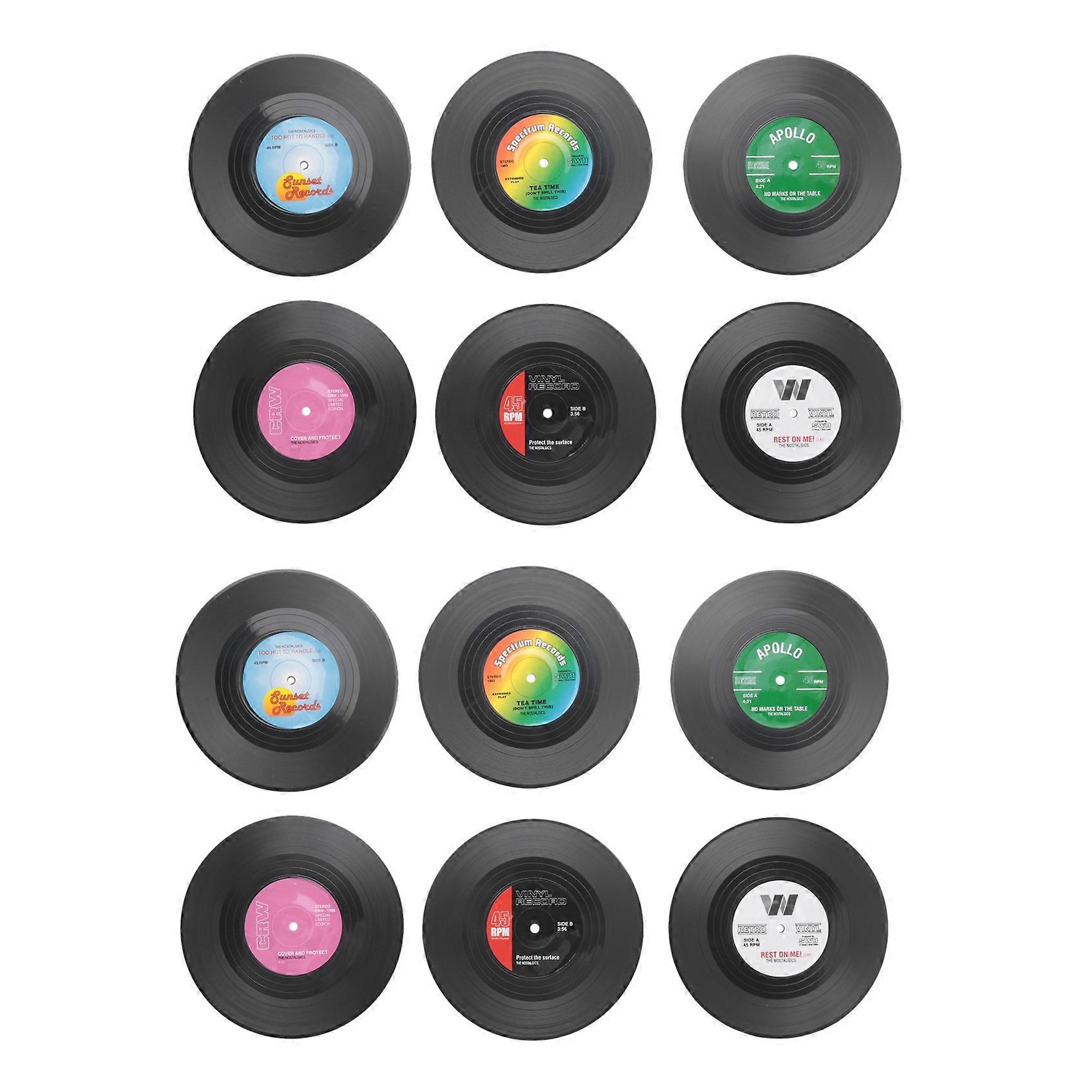 12Pieces / Set Retro Vinyl Disc Drink Coasters