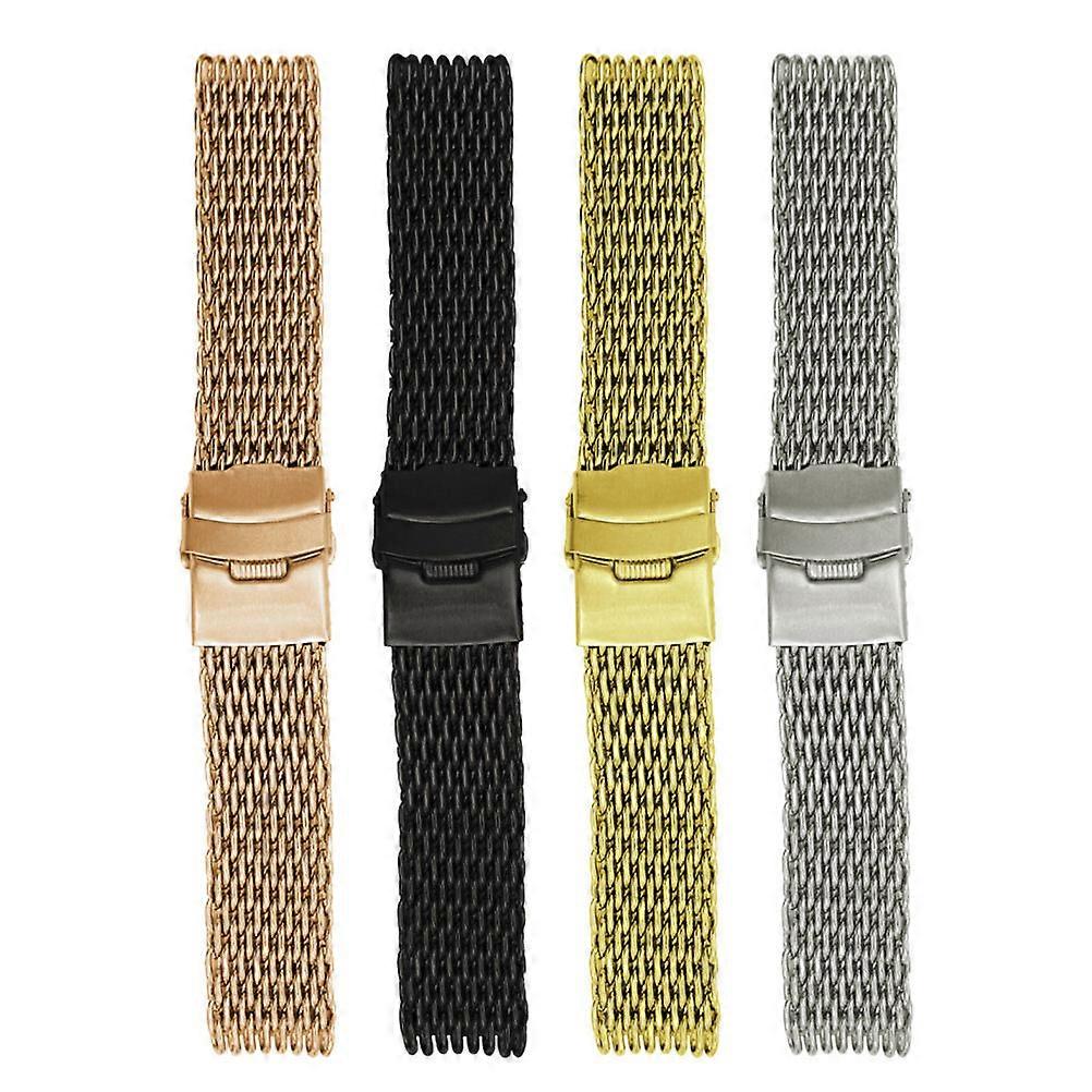 18mm Watch Strap Black Mesh Folding Clasp Sports Daily Use Durable 1Pack