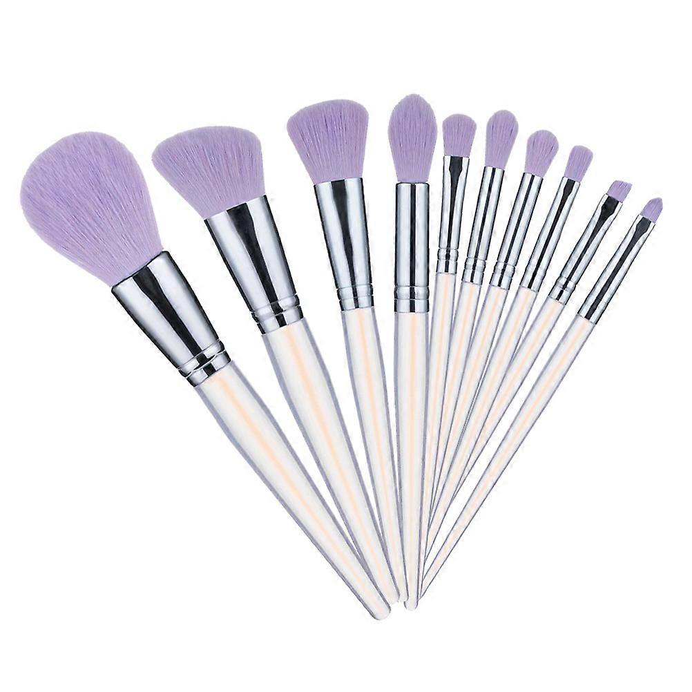 10 Piece Makeup Brush Set with Acrylic Crystal Handles, Purple Face Brushes for Foundation, Concealer, Powder, and Eyeshadow, Portable Beauty Tools