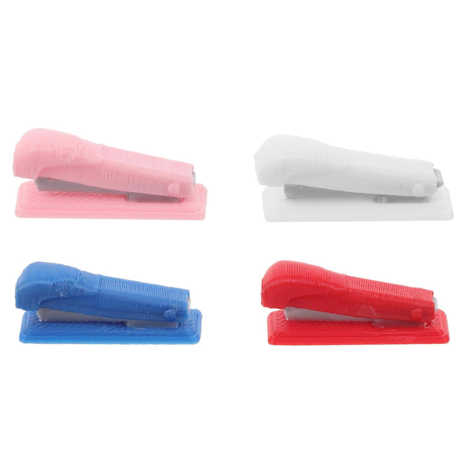 4pcs Miniature Stapler Models for Dollhouse Decor – Realistic Tiny Stationery Accessories for Crafts and Creative Projects – Pink, White, Blue, Red