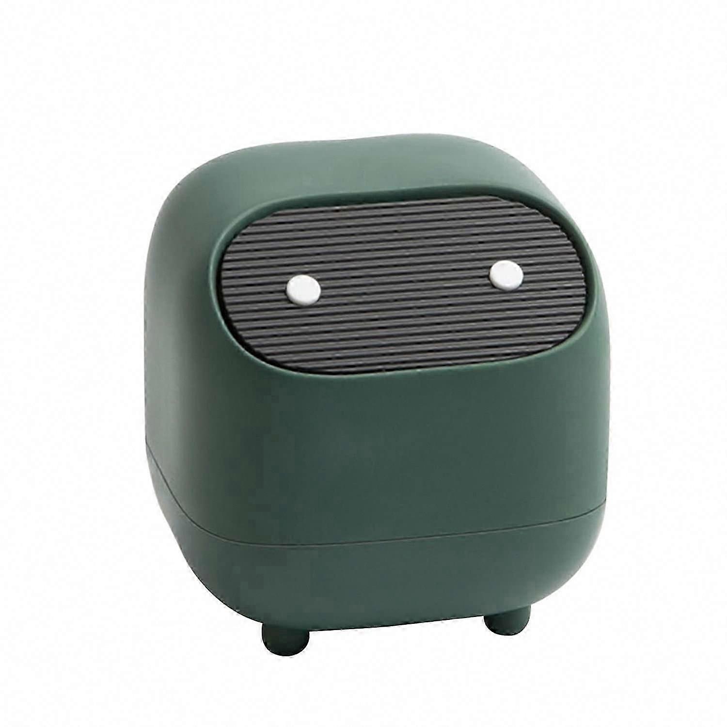 Small trash can, cute ninja office trash can with lid, bedroom trash can with 1 roll of garbage bag, trash can for home, office (green trash can)