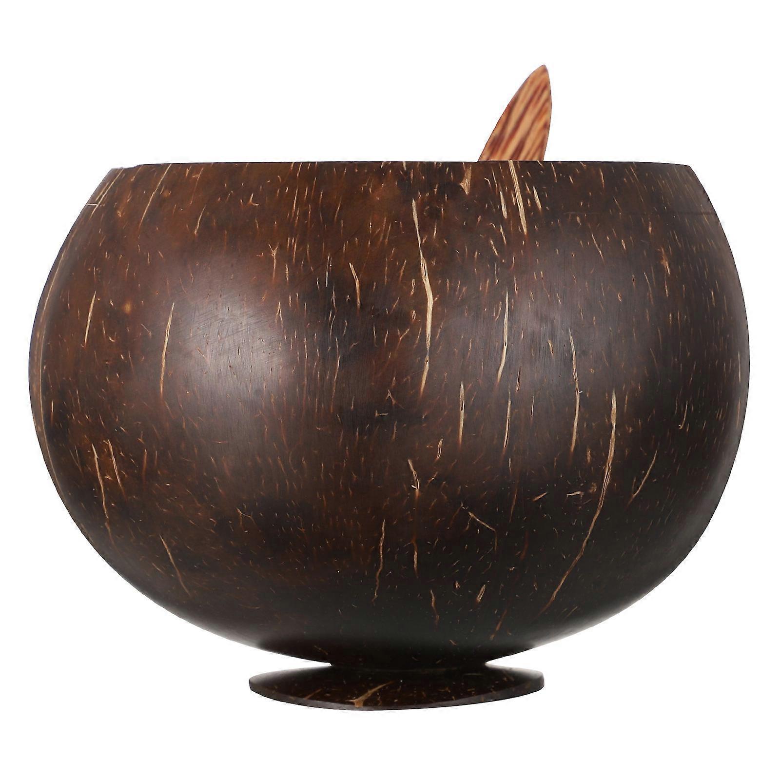 Brown Coconut Shell Cup with Wood Spoon for Home Use Perfect for Ice Cream Juice and More