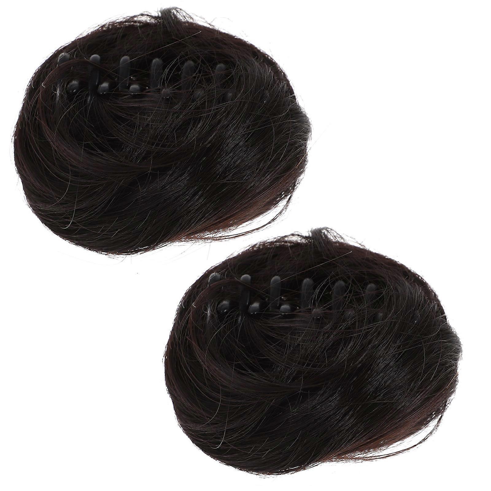 Clip On Hair Buns for Women Black Faux Bun with Claw Clip Easy to Use 2 Pcs