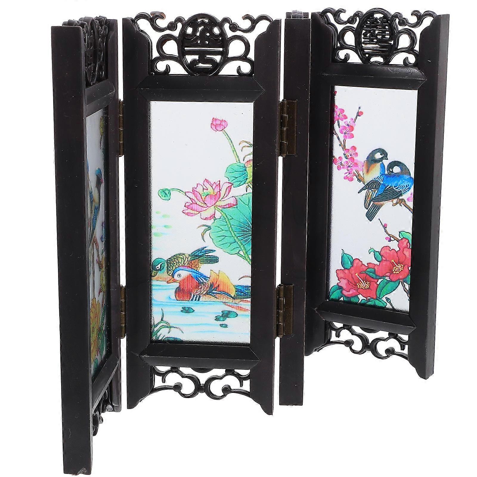 Feng Mini Folding Screen for Decor Chinese Traditional Desktop Decor