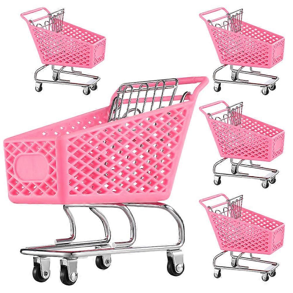 4pcs Shopping Cart Model – Small Desk Storage Trolley for Bedroom, Office & Study Room Decoration – Cute Supermarket Style Organizer for Women