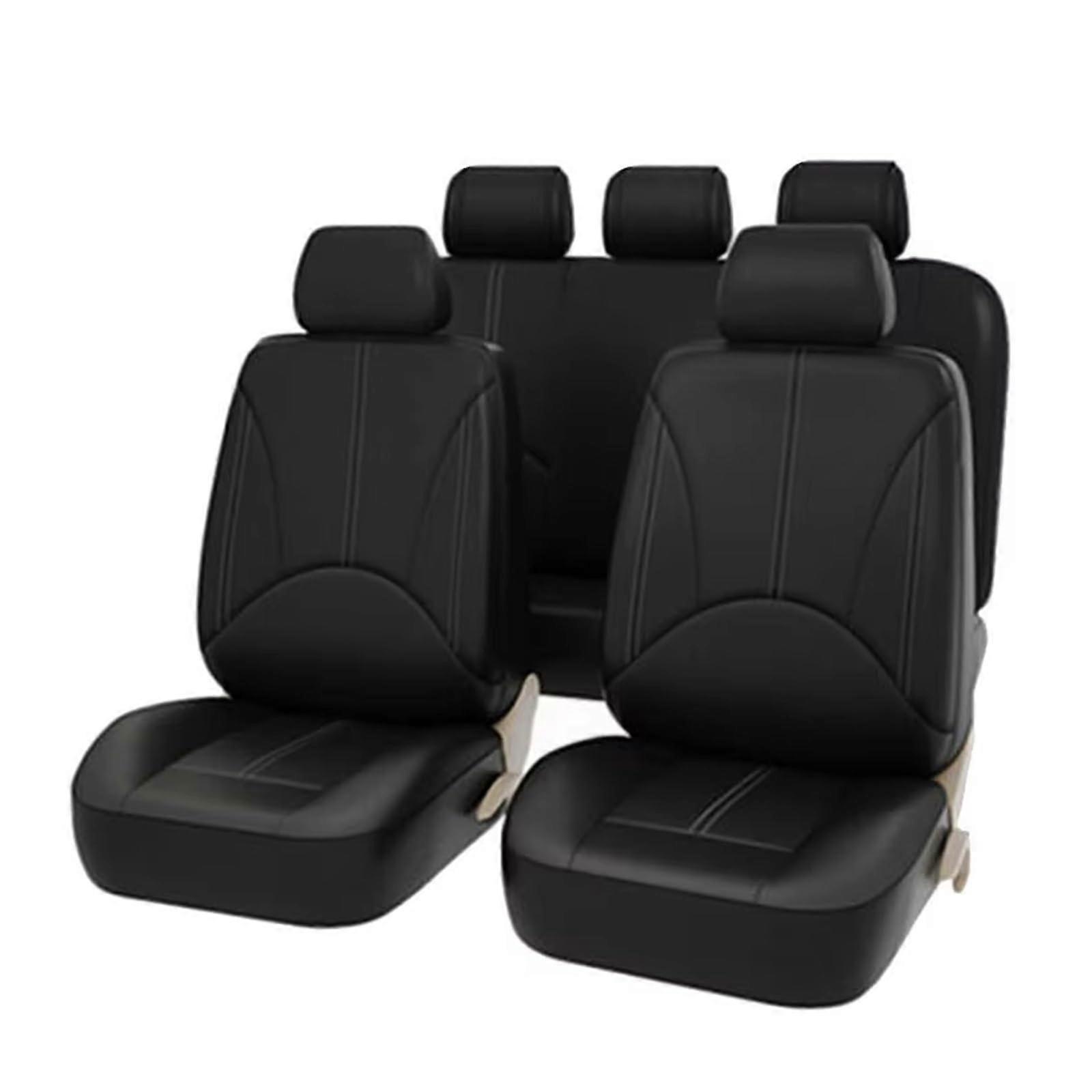 PU Leather Car Seat Cover Set, Durable Full Coverage Cushion Compatible with Airbag, Black Universal Fit for Cars