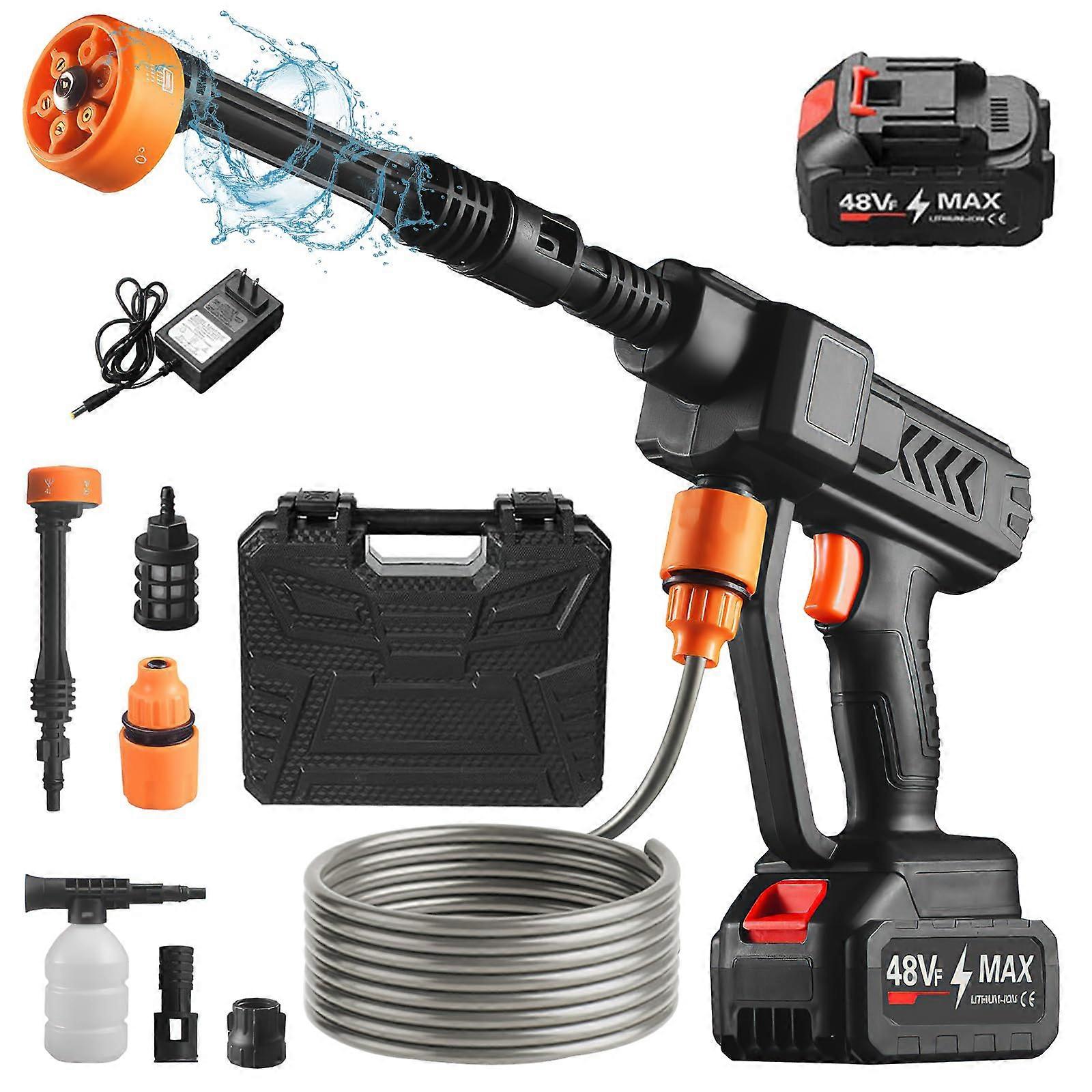 Cordless Pressure Washer 6 in 1 Nozzle 60 Bar with Battery 3.7L/min 5M Hose (12000mAh)