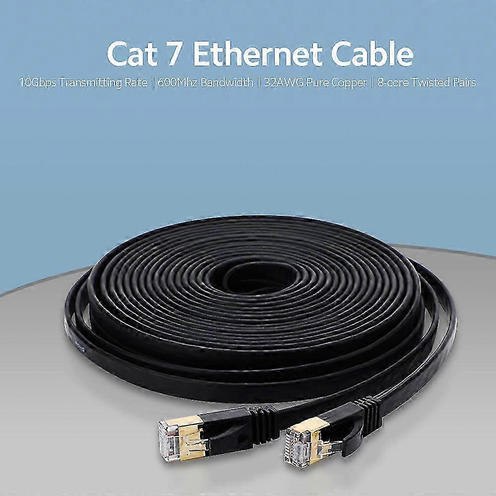 Cat 7 Ethernet Cable 10Gbps High Speed 600MHz Flat LAN Cord 32AWG Oxygen-Free Copper White 10m
