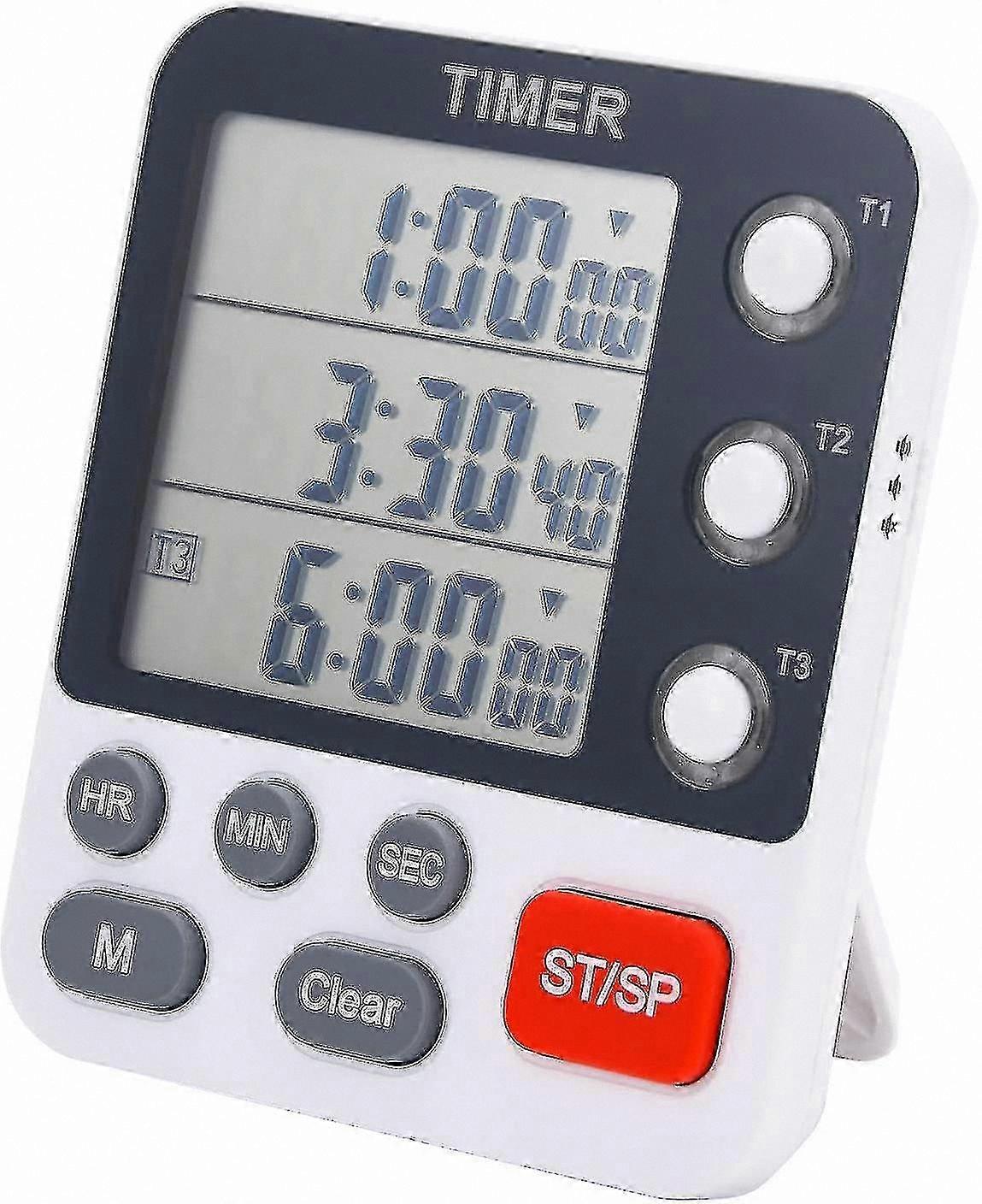 Triple Channel Kitchen Timer with Large LCD Display, Loud Alarm, Flashing Light, Count Up/Down Function for Cooking