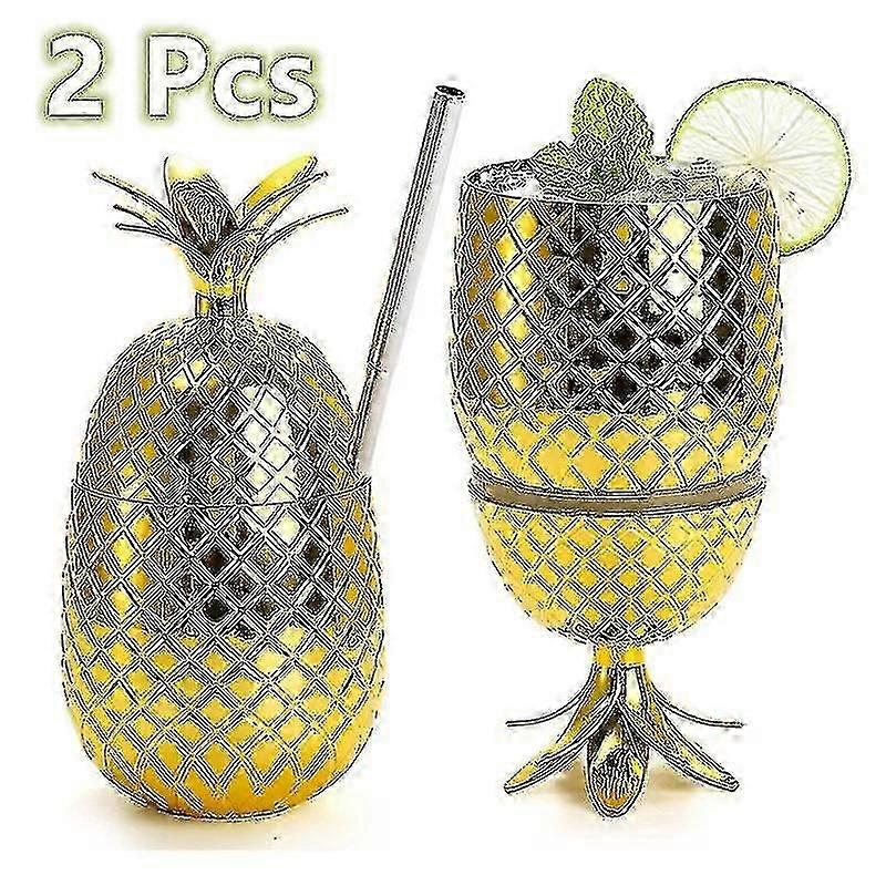 2 Pcs 500ml Pineapple Drink Cups Tumbler With Stretched Straw Wineglass Drinking Cocktail Beer Juice Cups Bar Party Drinkware