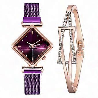 Quadratisches Zifferblatt Einzigartiges Design Damenarmbanduhr Mesh Stahlband Quarzuhr