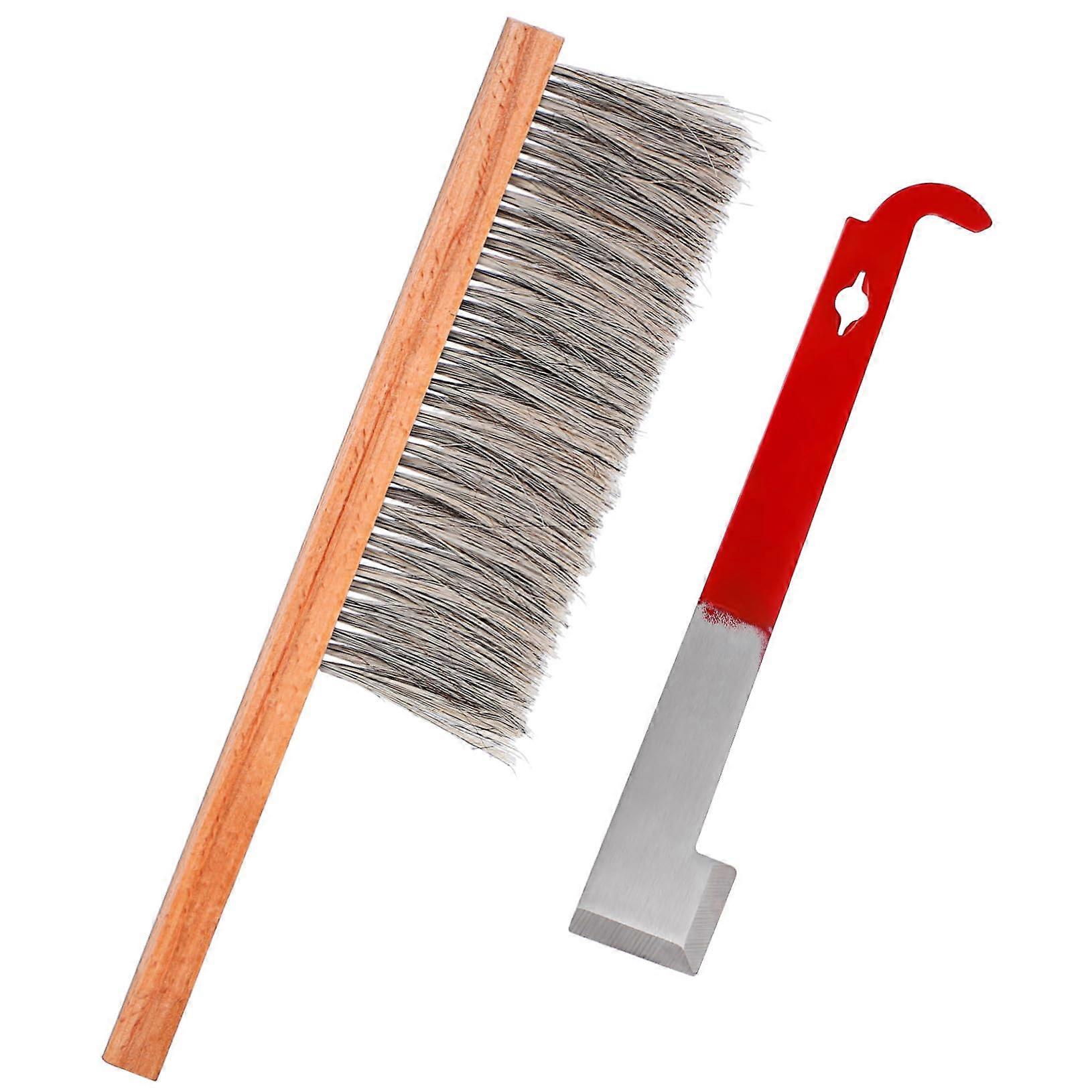 Beekeeping Hive Tool Kit Brush And Hook - Beehive Cleaning Supplies 1-Set Ergonomic For Beginners And Professionals