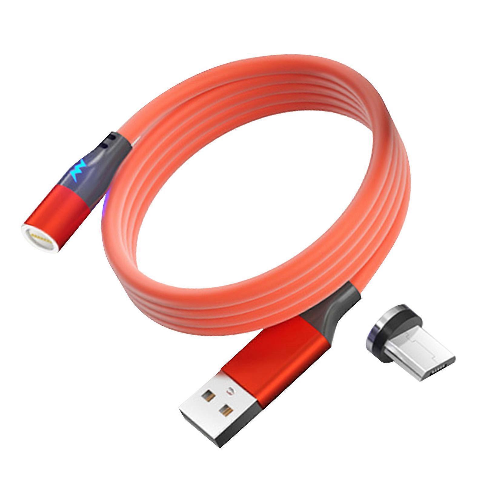 3A Liquid Silicone Magnetic Fast Charging Cable for iPhone & Micro USB - Red, Durable