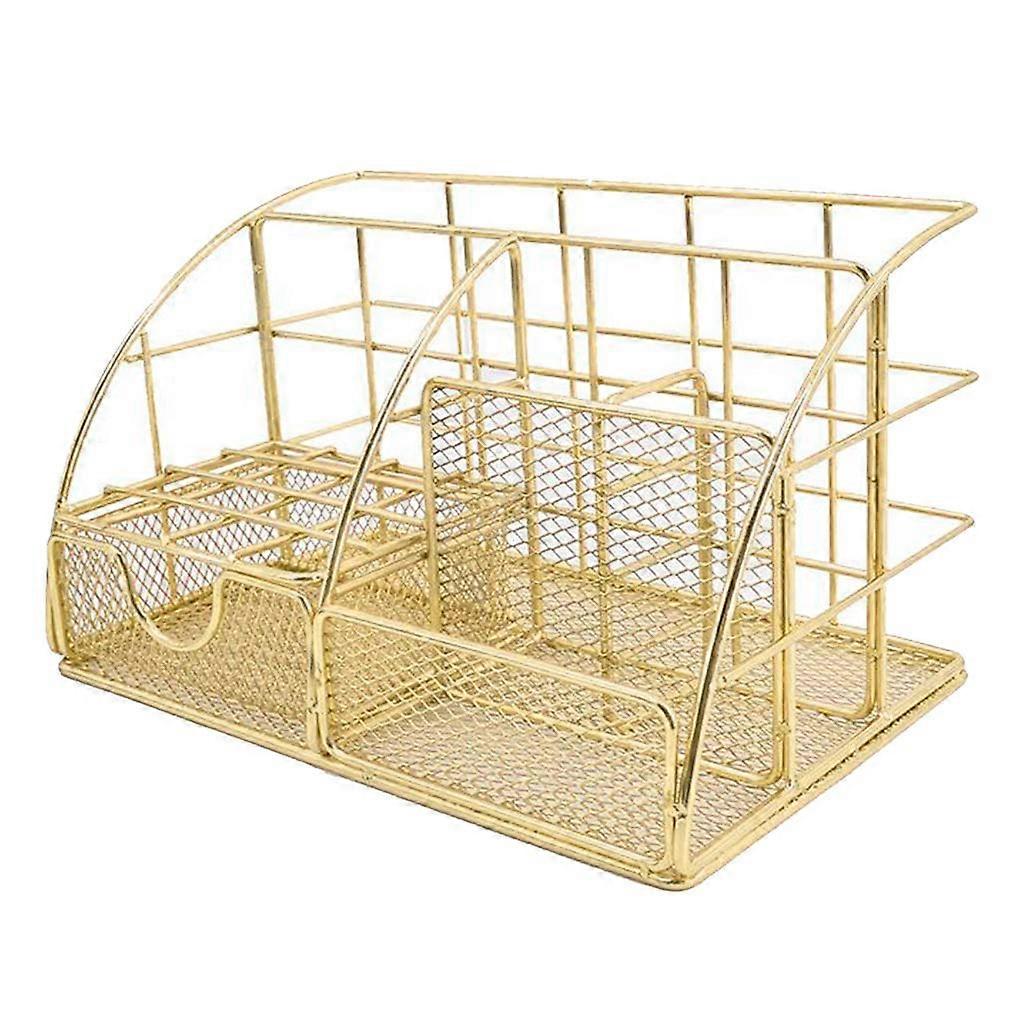 Mesh Desk Organizer with Drawer Pen Holder for Office Supplies and Home Storage Gold