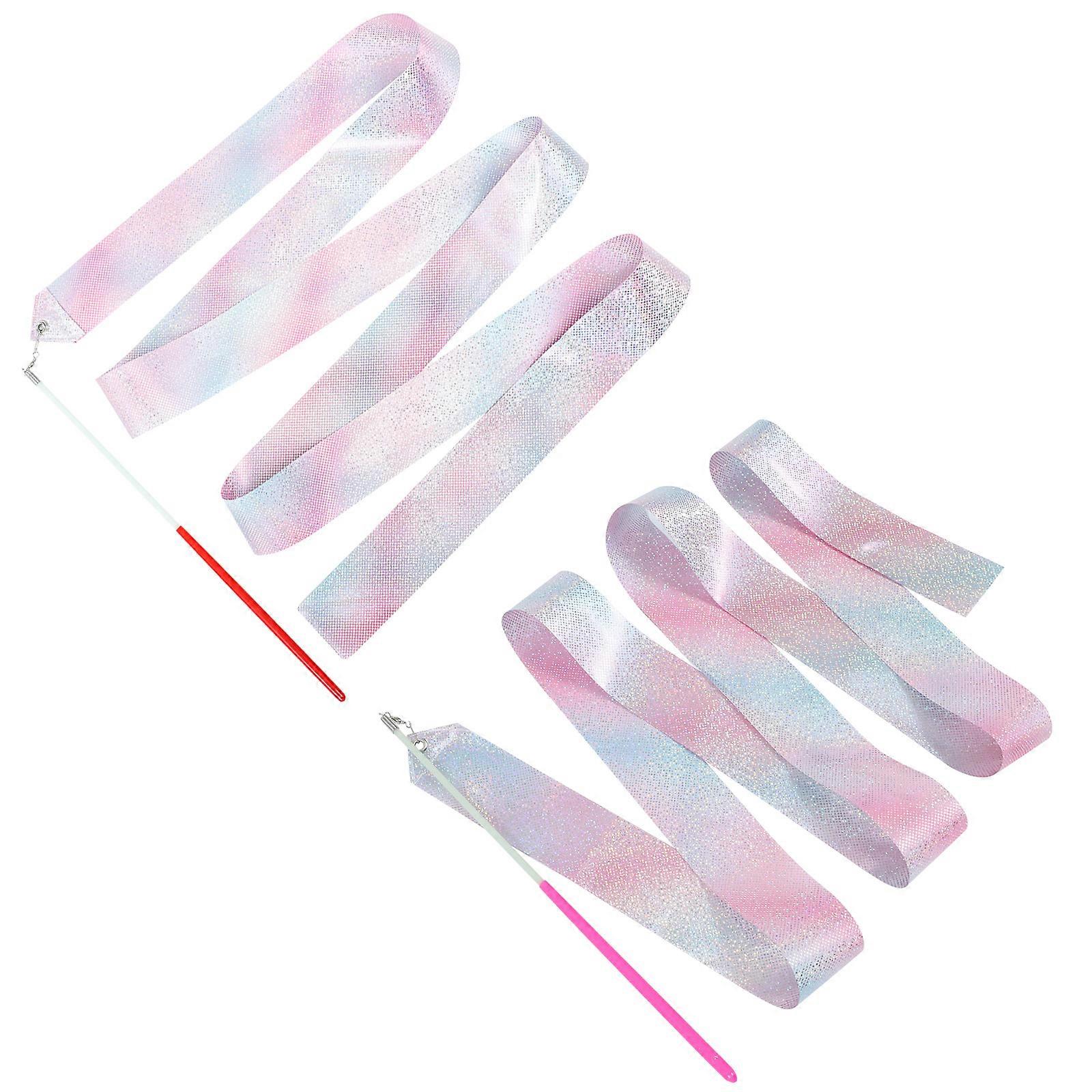 2pcs Shining Gymnastics Ribbons Streamers for Dance, Rhythmic Gymnastics & Performance – Durable Lightweight Handles for Boys