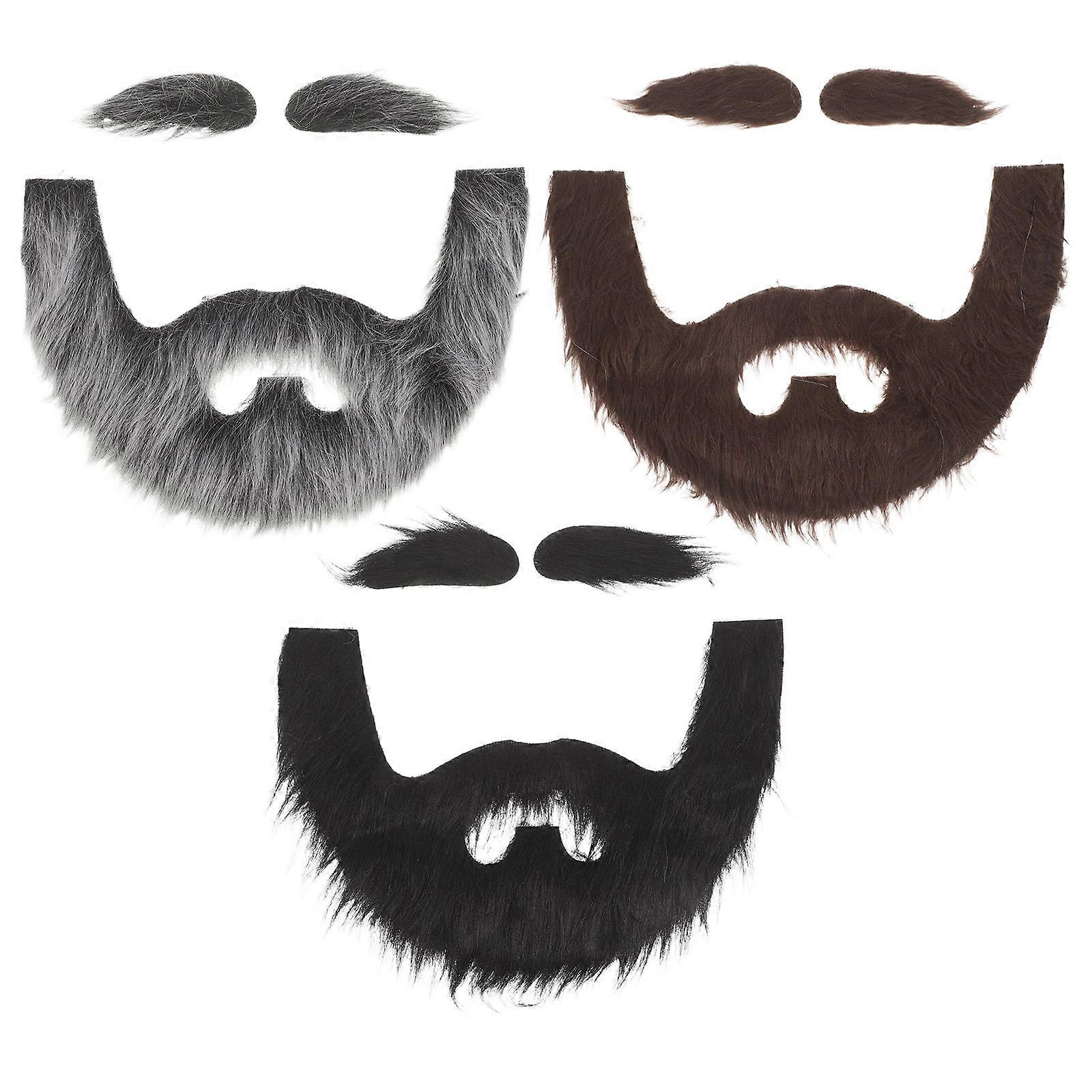 Cosplay Fake Beard 3 Sets Self Adhesive Facial Hair Assorted Color for Theatrical Performance