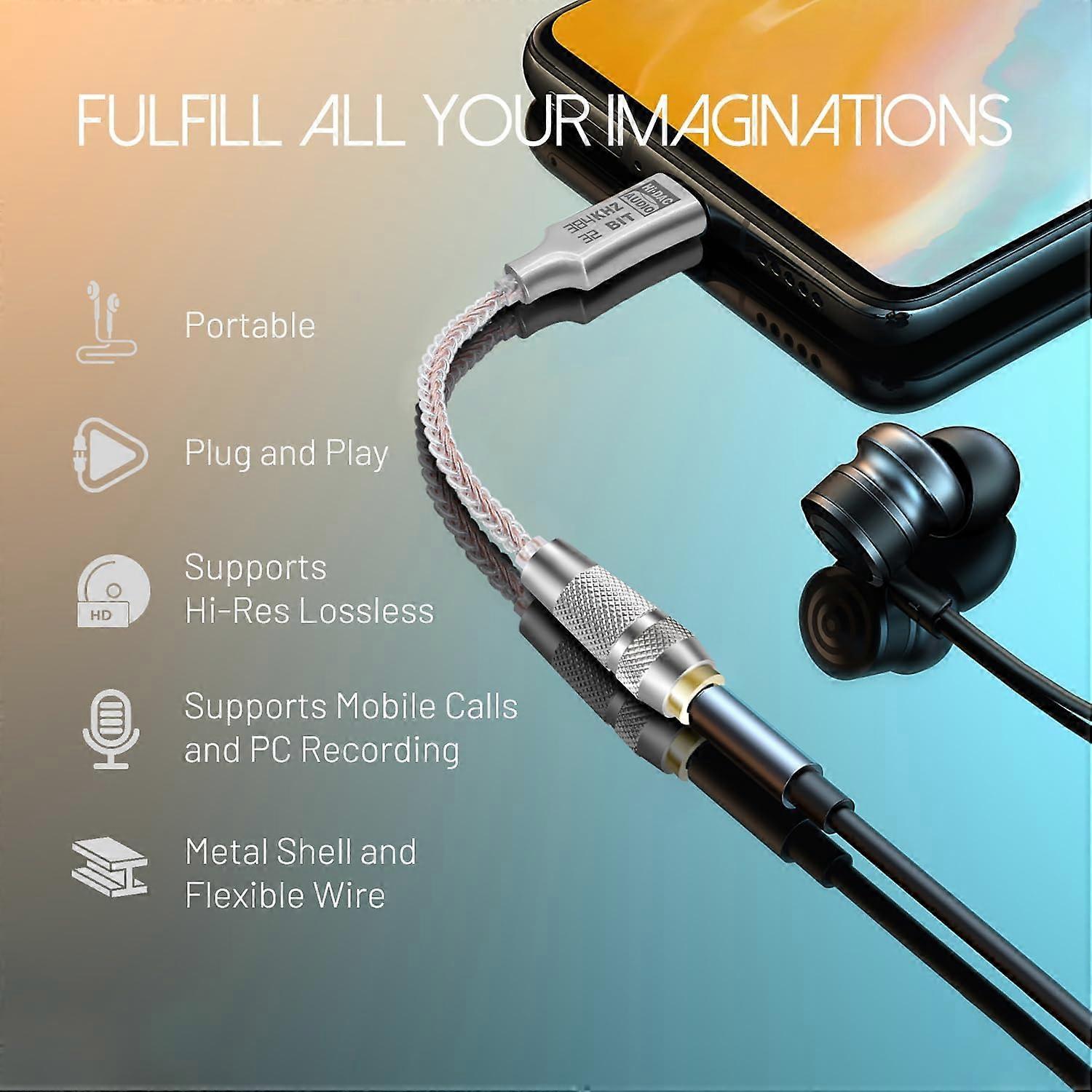 2025 Latest Model  Hi-Res Lossless USB C to 3.5mm Audio Adapter Soundcard, 32bit/384Khz Audio Decoding Transceiver, Protable Cellphone Head