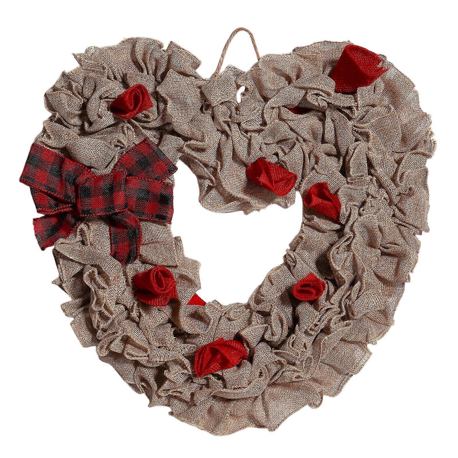 Fabric heart-shaped wreath, multicolor, 13 inches, creating a romantic holiday atmosphere