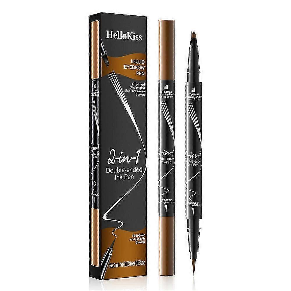 Hellokiss Liquid Eyebrow Pen,2 in 1 Dual-ended Natural 4 Fork Tip Liquid Eyebrow