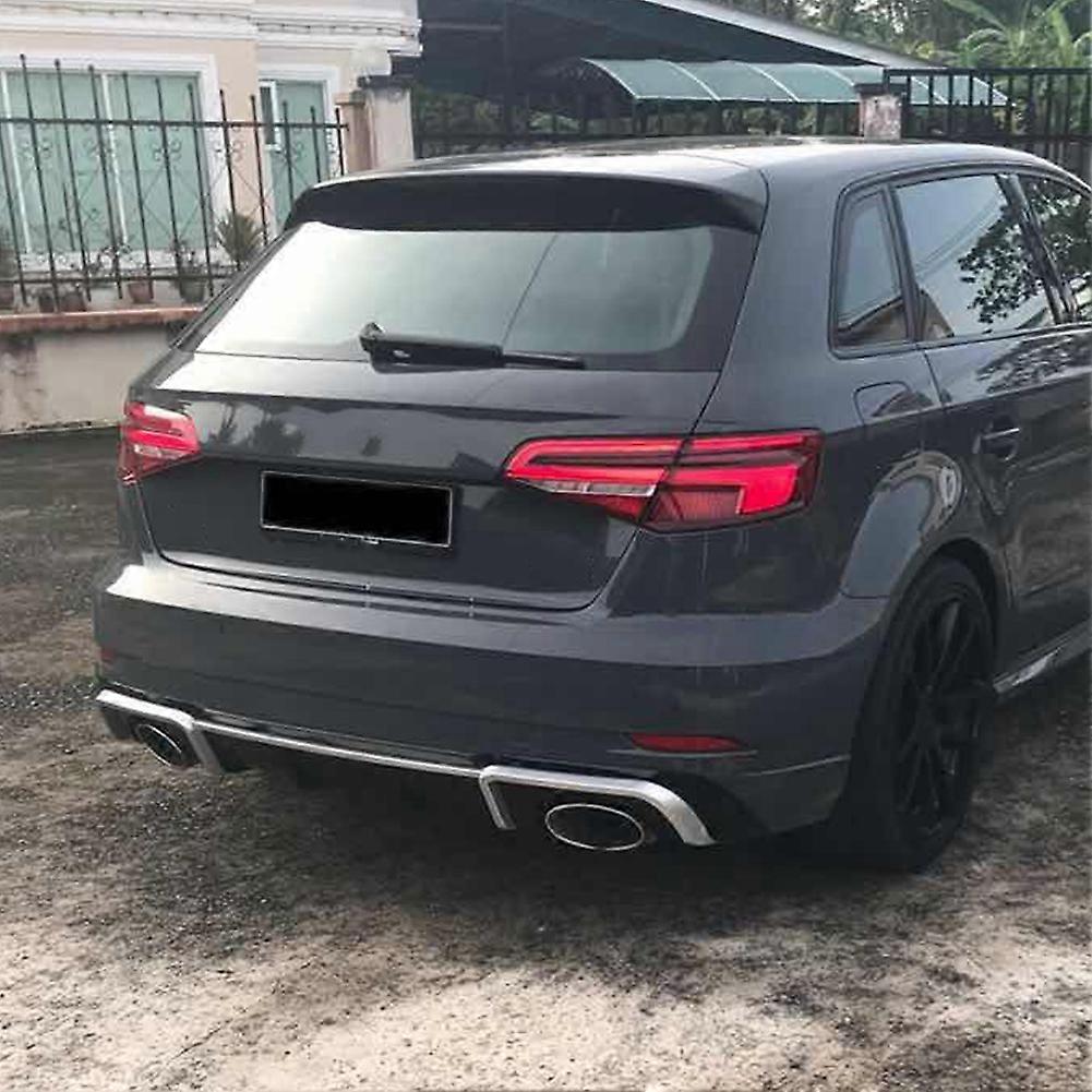 RS3 Rear Bumper Diffuser Lip + Exhaust Tip for A3/S3 8V 2017-20 Chrome