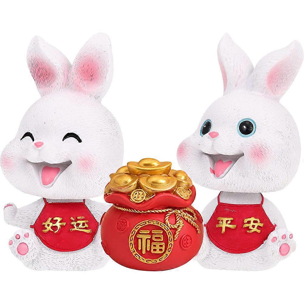 Resin Bunny Decorations Zodiac Rabbit Figurines for Desktop 4Sets Figurine