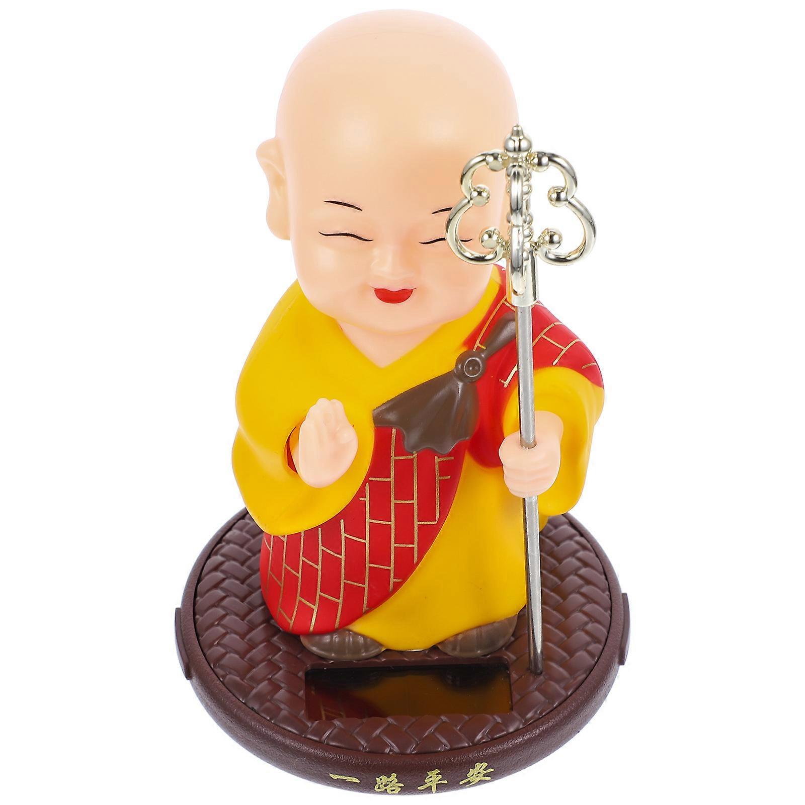 Shaking Head Monk Figurine Solar Ornament for Home and Car Decor