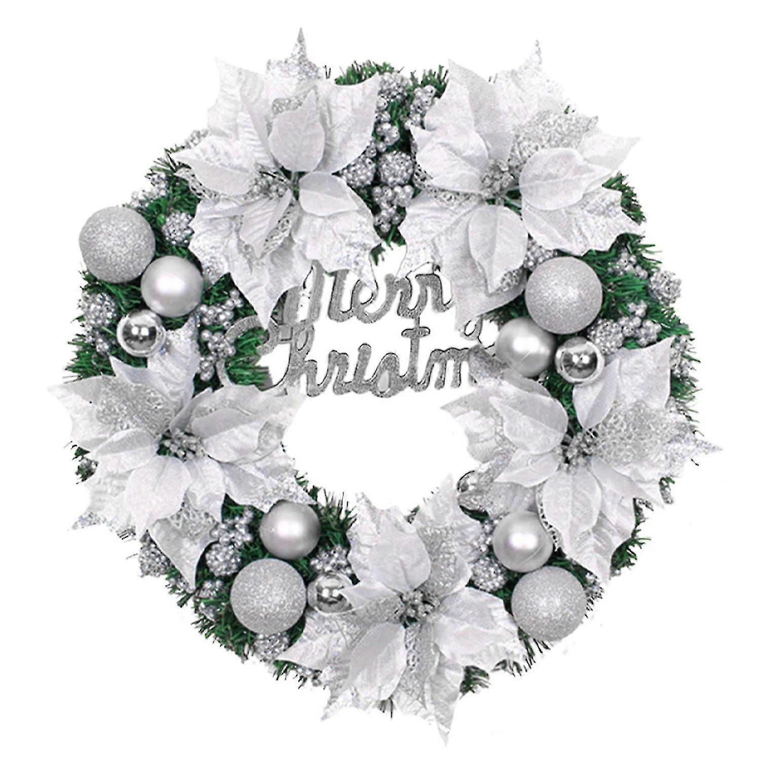 Christmas Wreath With Balls And Plastic Flower, Christmas Garland Winter Holidays Home Front Door De