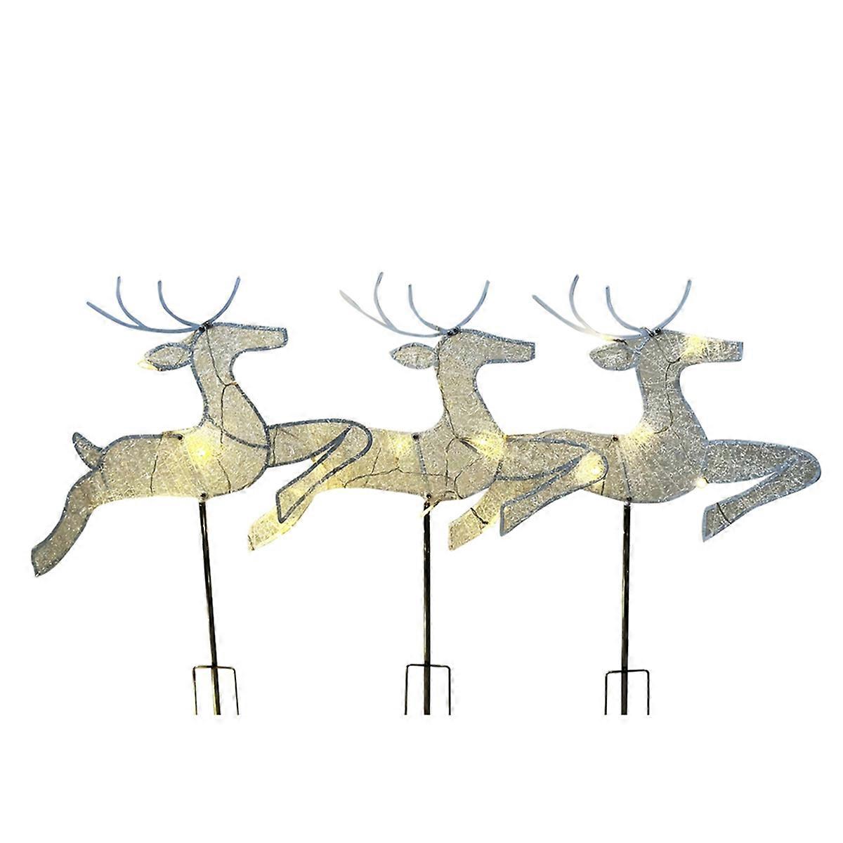 Set of 3 Pre-Lit White Reindeer with White Lights Standing Reindeer