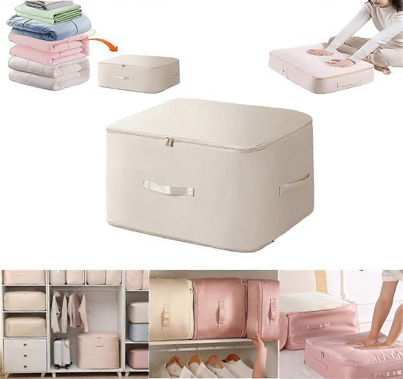 Space-Saving Self-Compressing Organizer Bag for Bedding - Beige Large