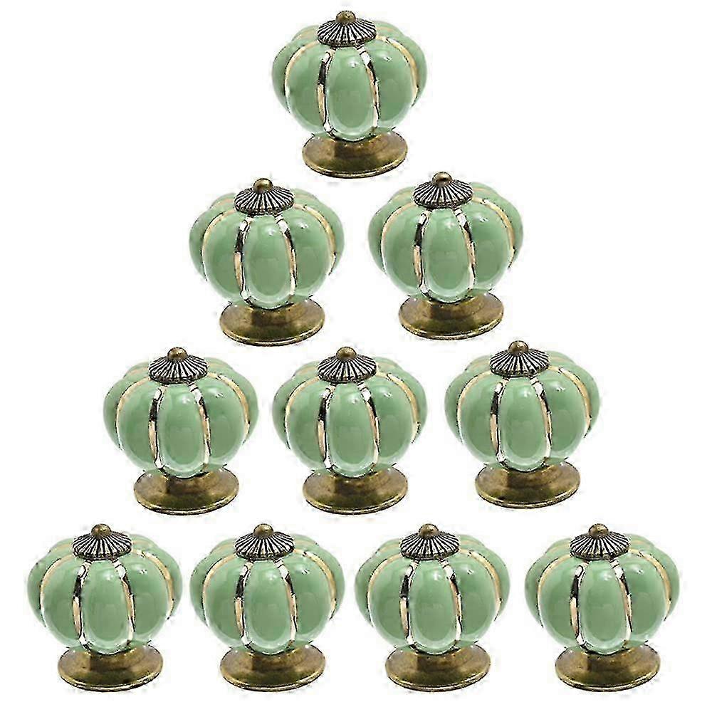 10pcs Vintage Green Ceramic Pumpkin Door Knobs 2025