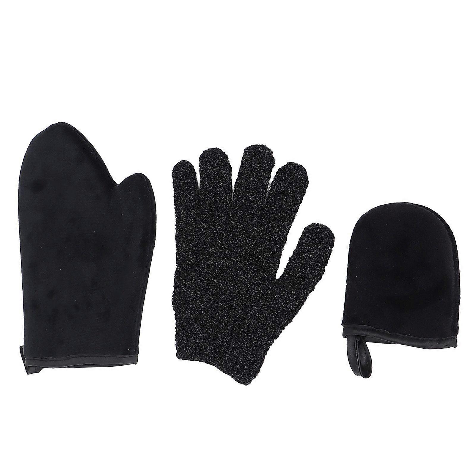 3pcs Self Tanning Mitts Applicator Kit Self Tanner Back Lotion Applicator Mitten with Exfoliating Glove