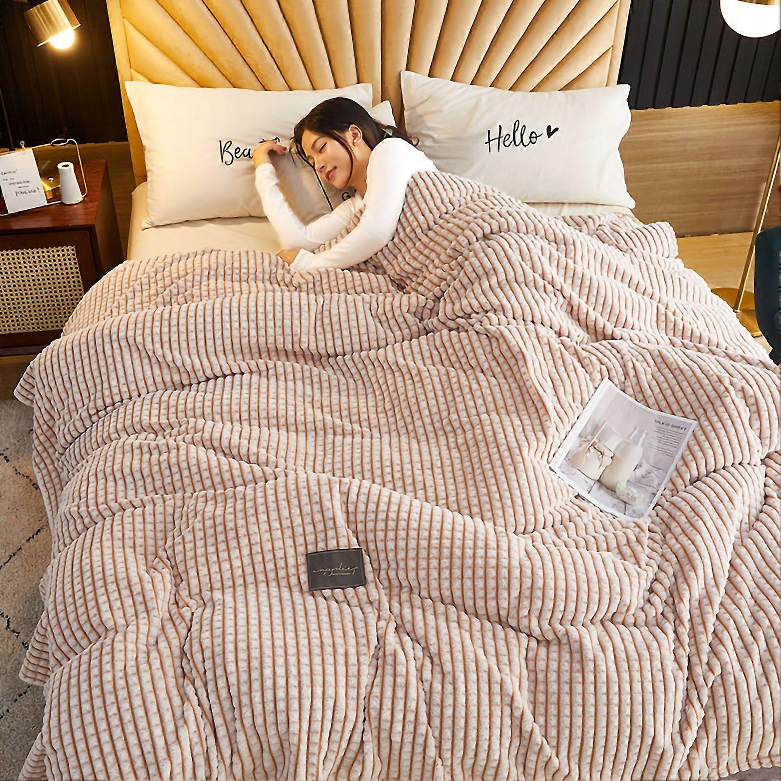 Air Conditioner Quilt Double Sided Soft Comfortable Cat Feeling Cut Flowers Portable Summer Cool Blanket for Office Sofa Khaki 70x100cm/27.6x39.4in