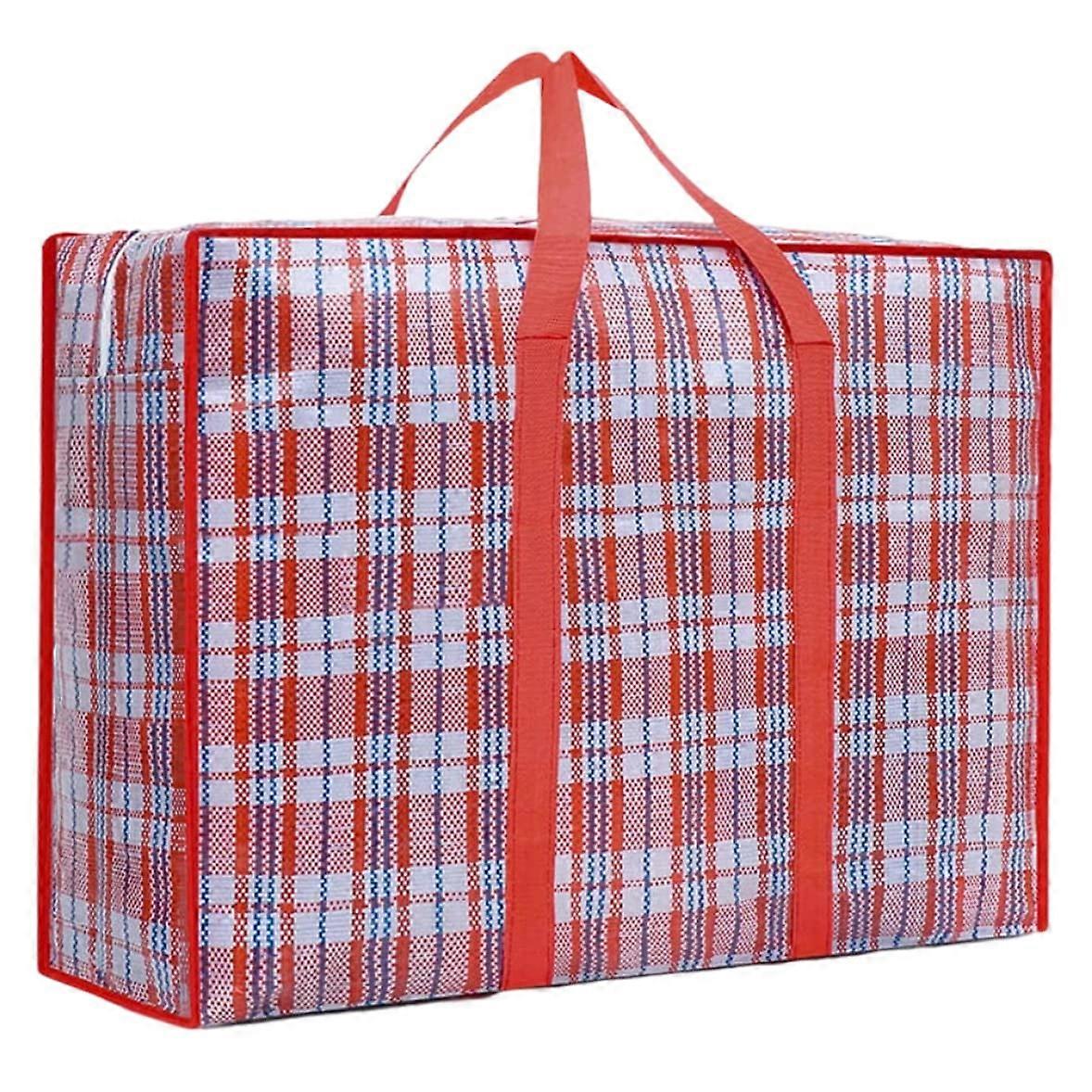 Large Storage Bag Heavy Duty Plastic Checkered Organizer With Handles Zipper Moving Carry Bag 90x60x24 cm