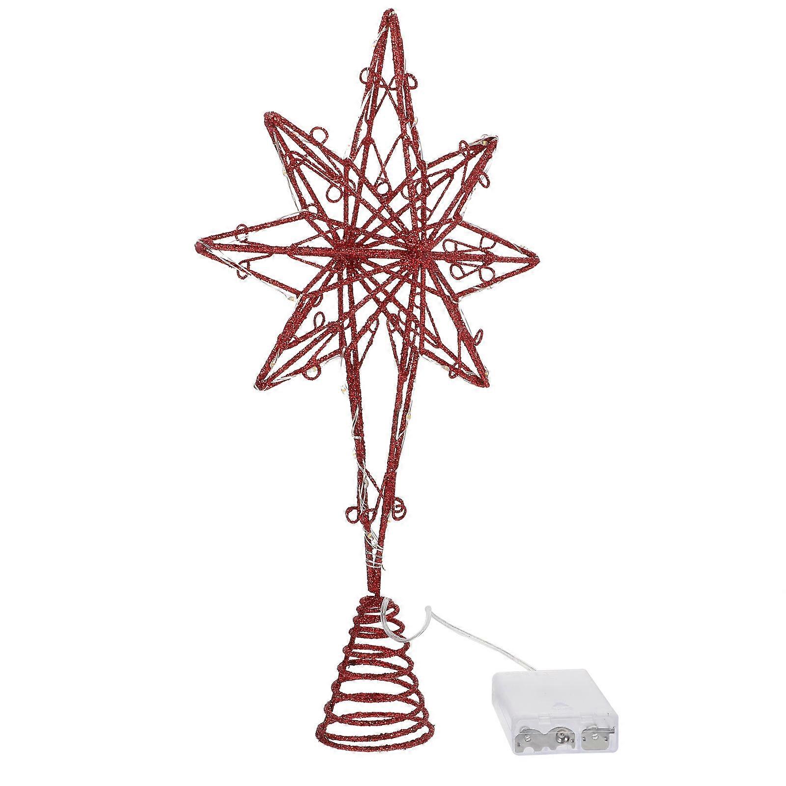 Tree Topper Light 1Pack For Christmas Tree Decoration Red Octagonal Star With Decorative Lighting 30x25x5.5cm