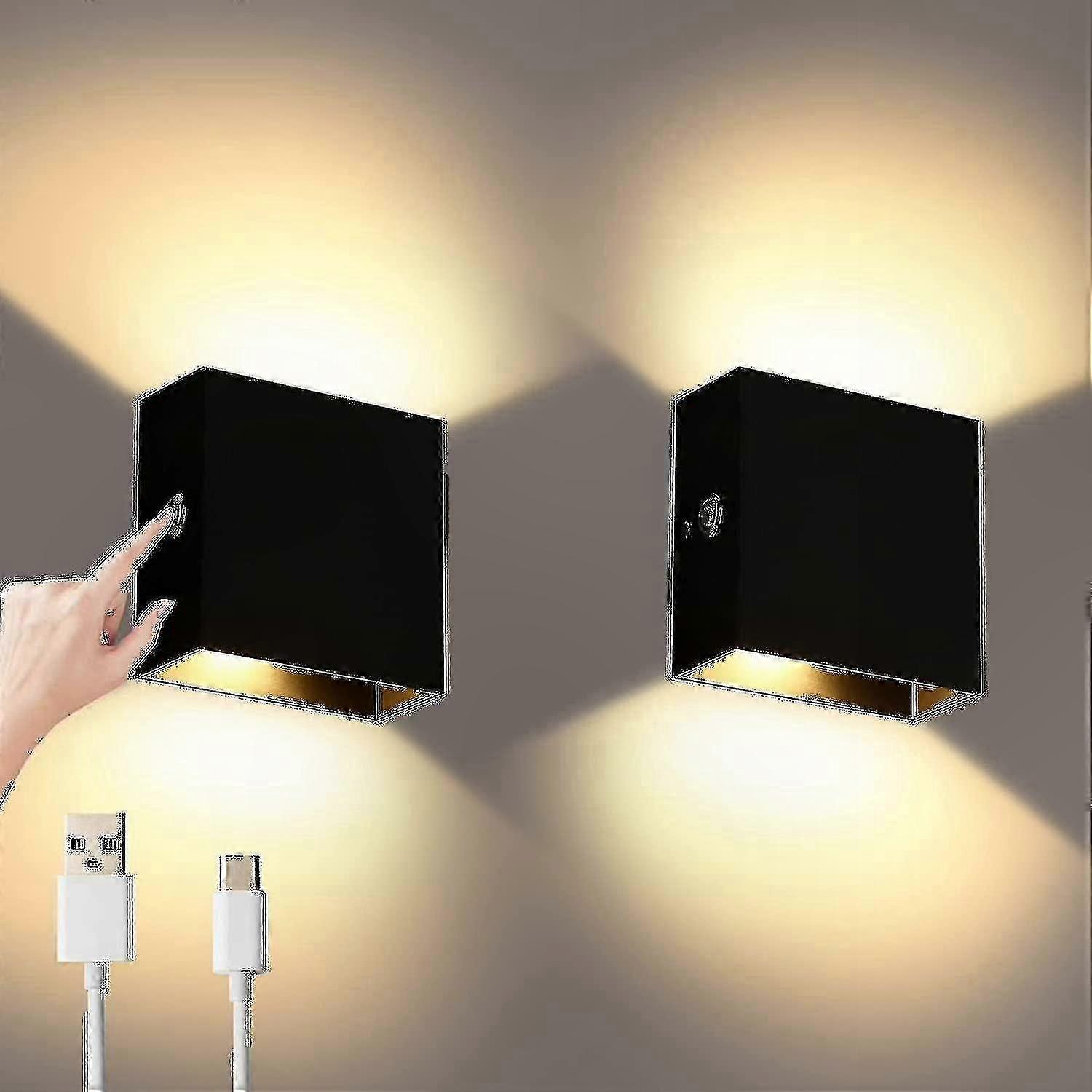 2-Pack Dimmable Wall Lamps, Rechargeable Touch-Control Up Down Wall Sconces