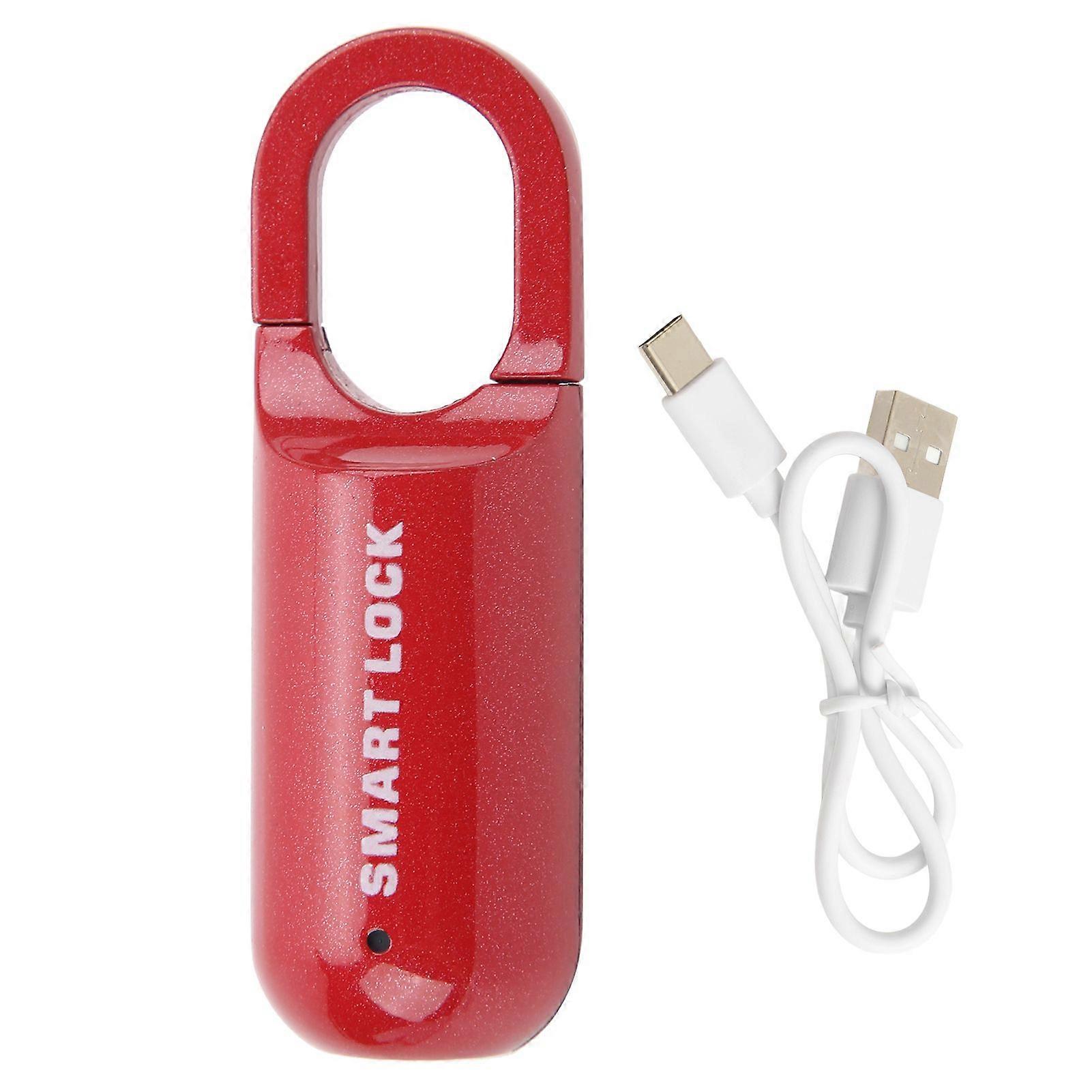 Fingerprint Lock AntiTheft Security USB Rechargeable Thumbprint Padlock for Luggage Case(Red )