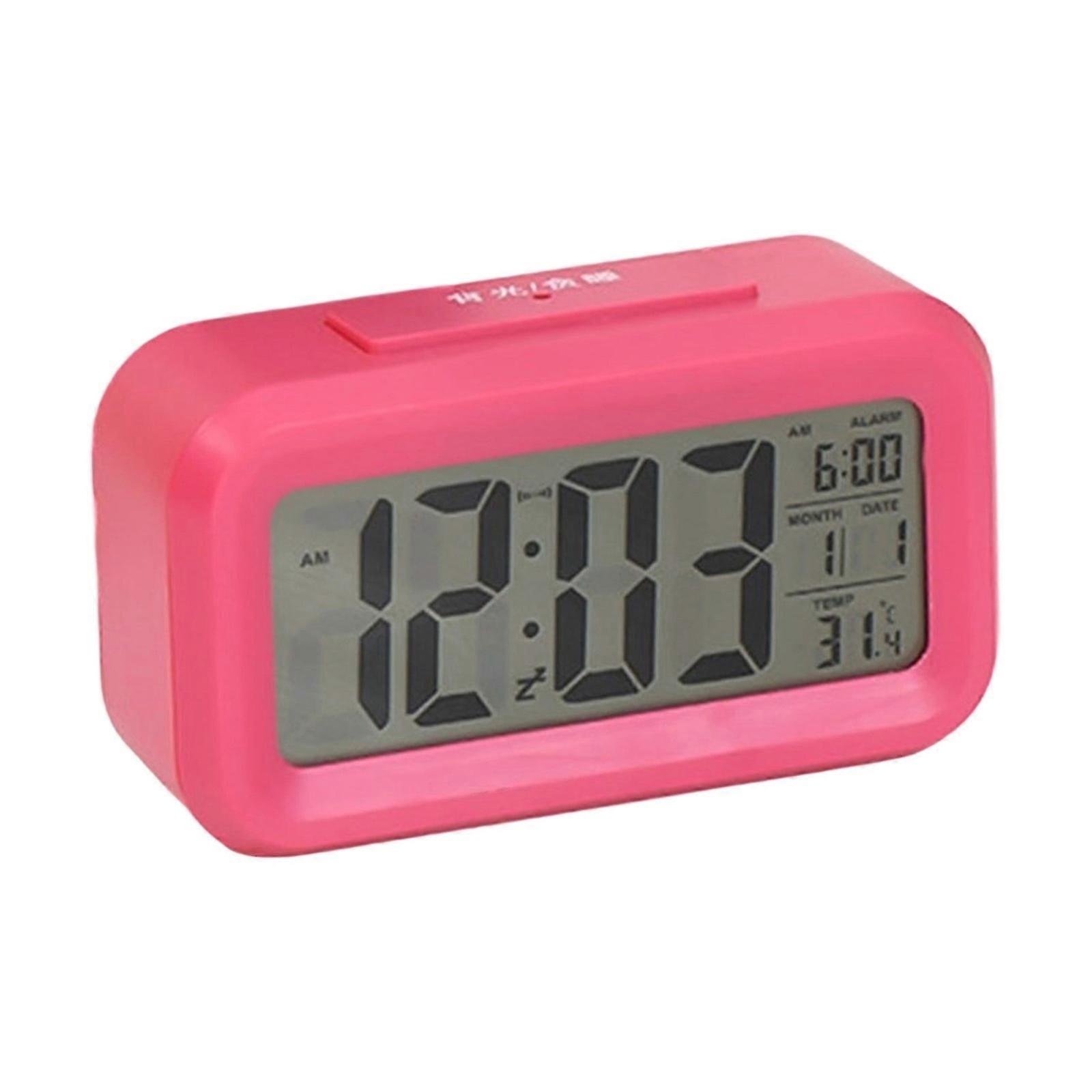 LCD Digital Alarm Clock with Intelligent Nightlight Temperature Monitoring Calendar Snoozes Function Plastic Shell Rose red