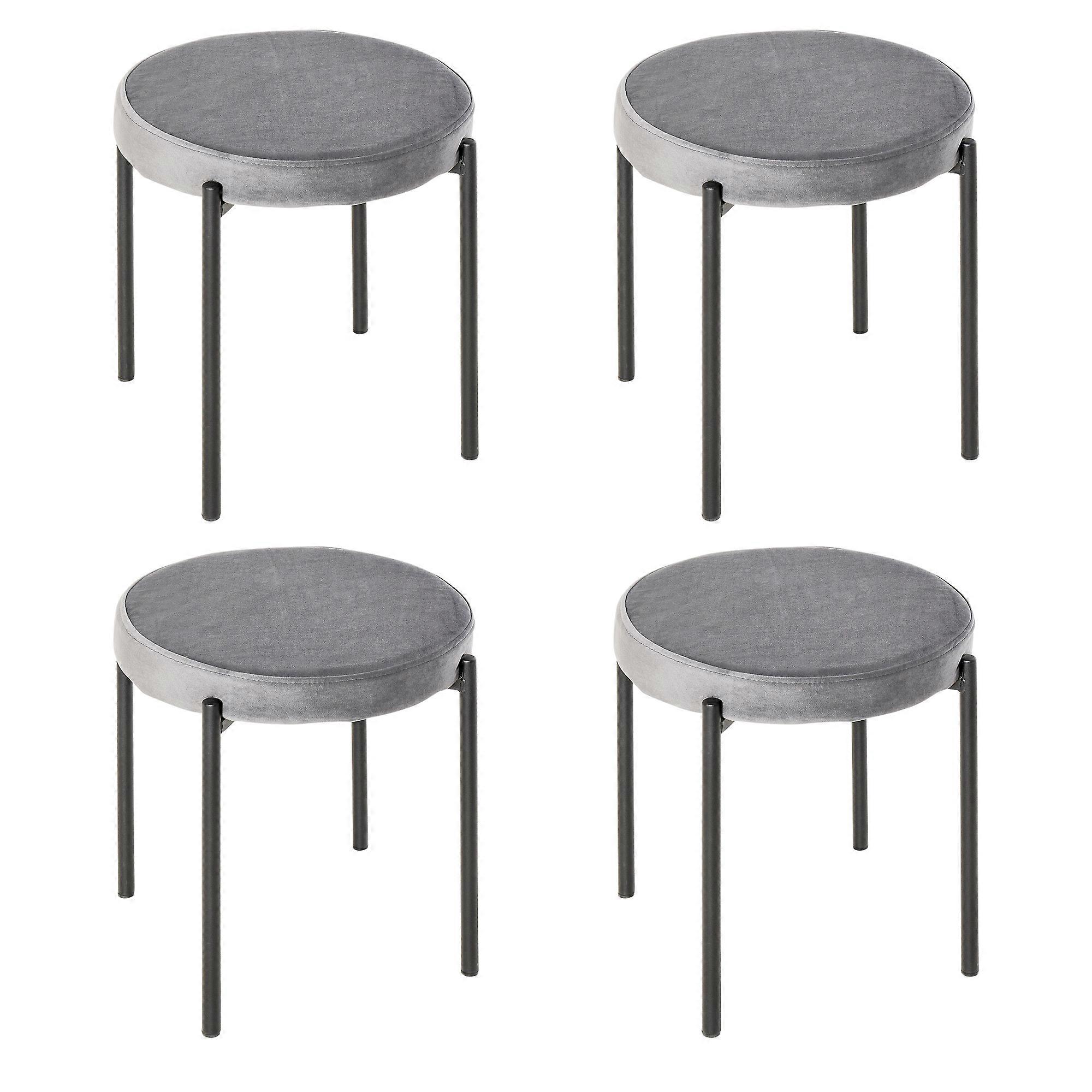 4Pc Stackable Dining Chairs Padded Seat Faux Suede Gray
