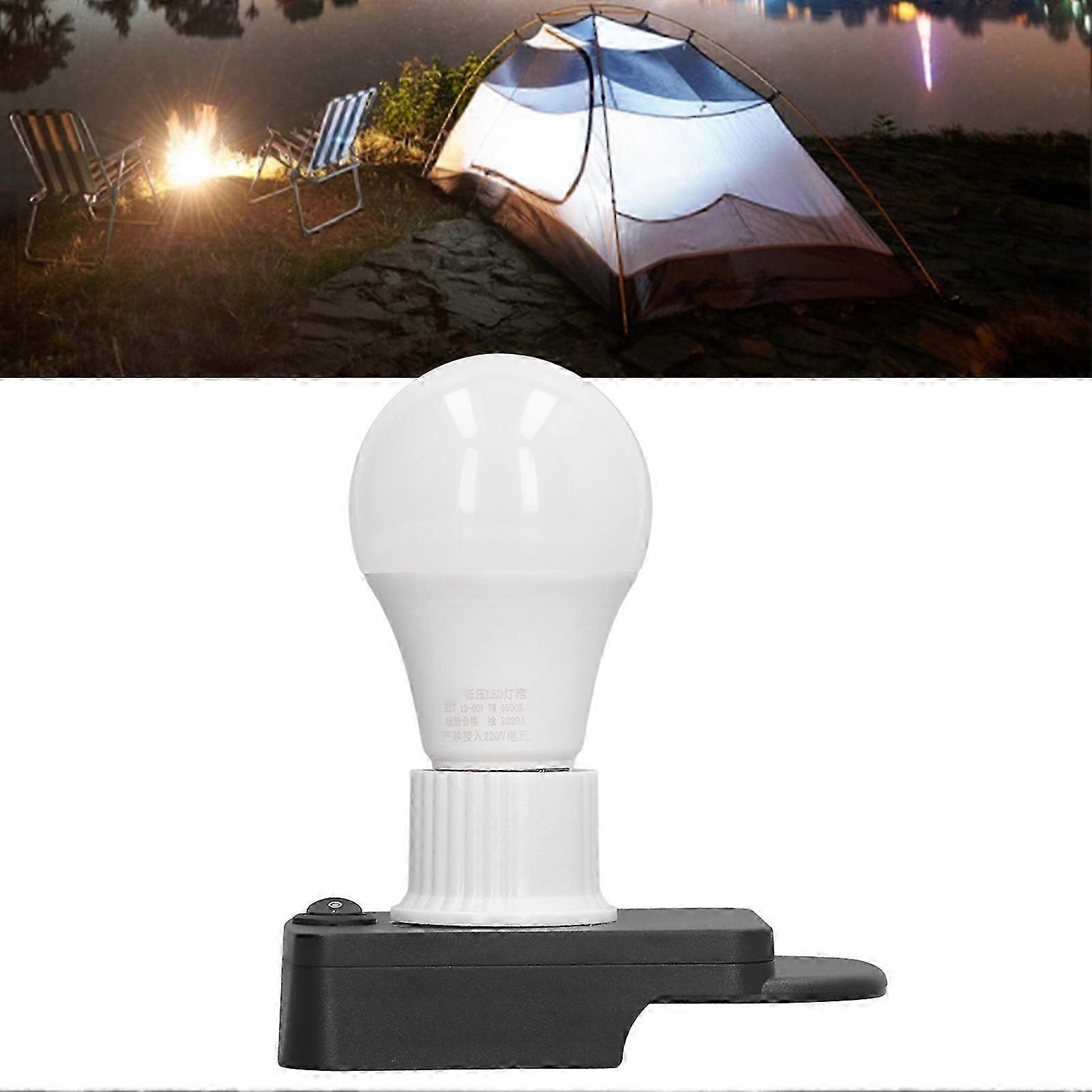 LED Bulb with Battery Adapter 700LM 7W E27 Cordless Lamp Bulb Portable Work Bulb 12‑60V 26s