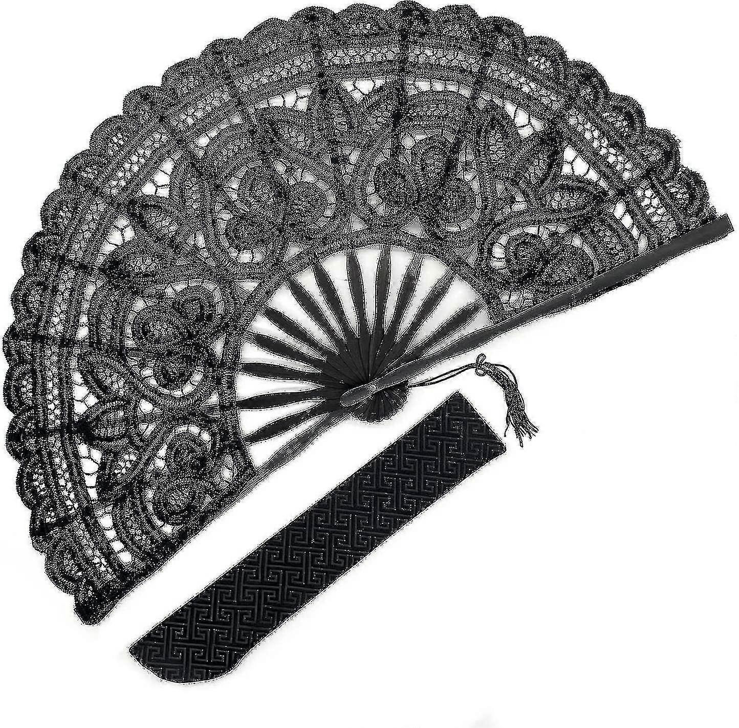 Dantelă neagră pliere ventilator bambus ventilator nunta Linglai