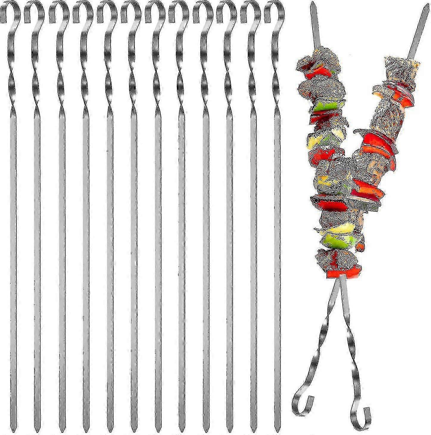 20pcs/12pcs Kabob Skewers, Flat Metal Barbecue Skewer Stainless Steel Sticks Reusable