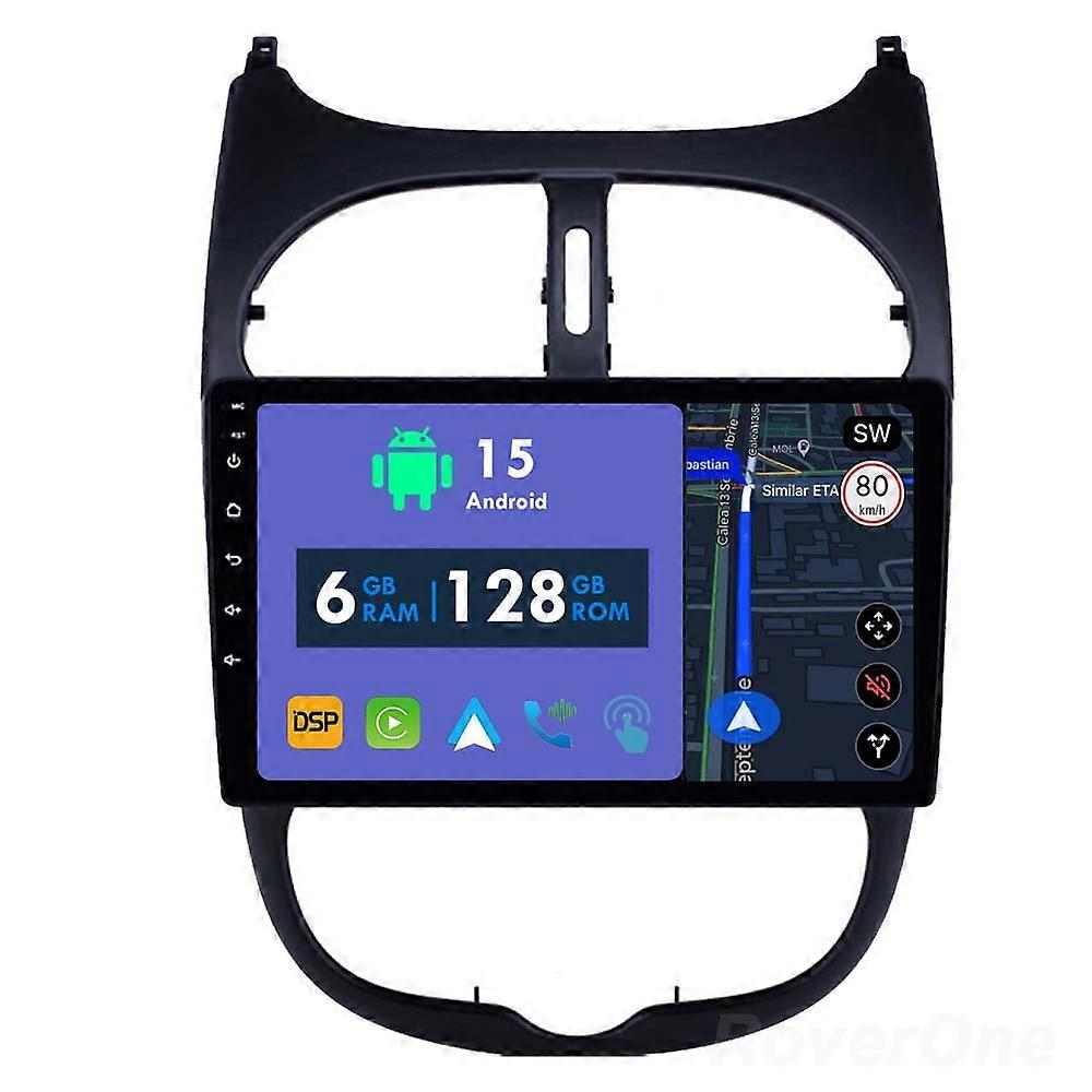 Car Radio 6G+128G CarPlay GPS Navigation Head Unit for Peugeot 206 1998 - 2012 Android Auto Bluetooth Stereo Touch Screen