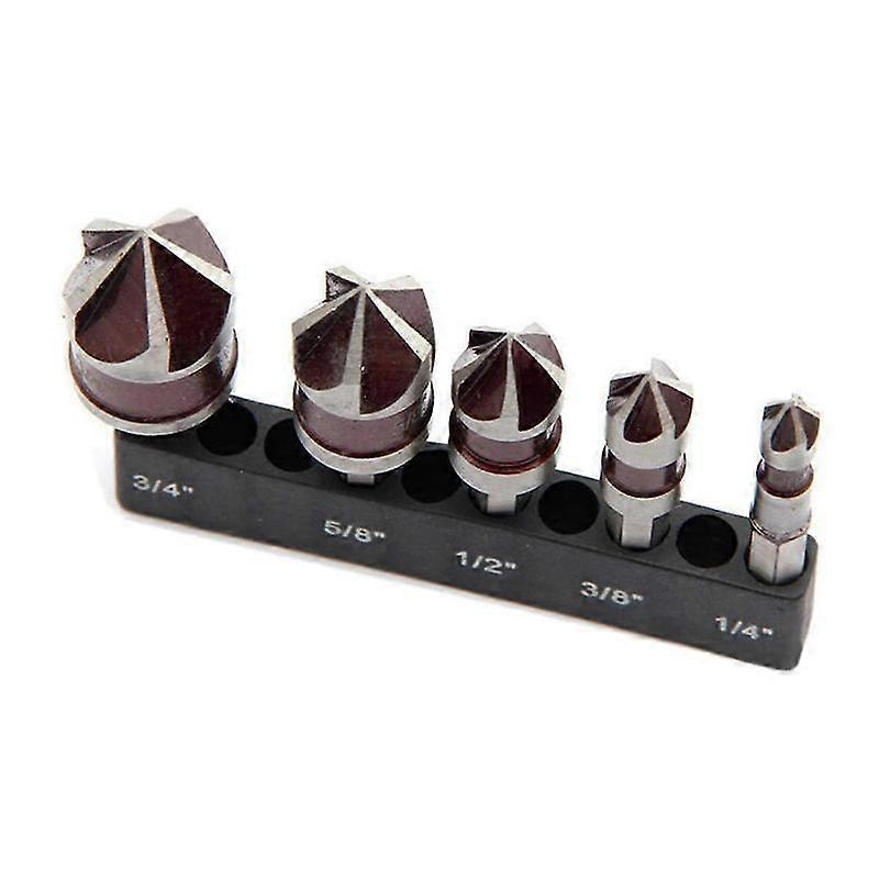 5 Flute Metal M35 Cobalt Countersink Drill Bit Set 82° 5pcs 1/4In Hex Shank Countersunk Bit Set 1/4I