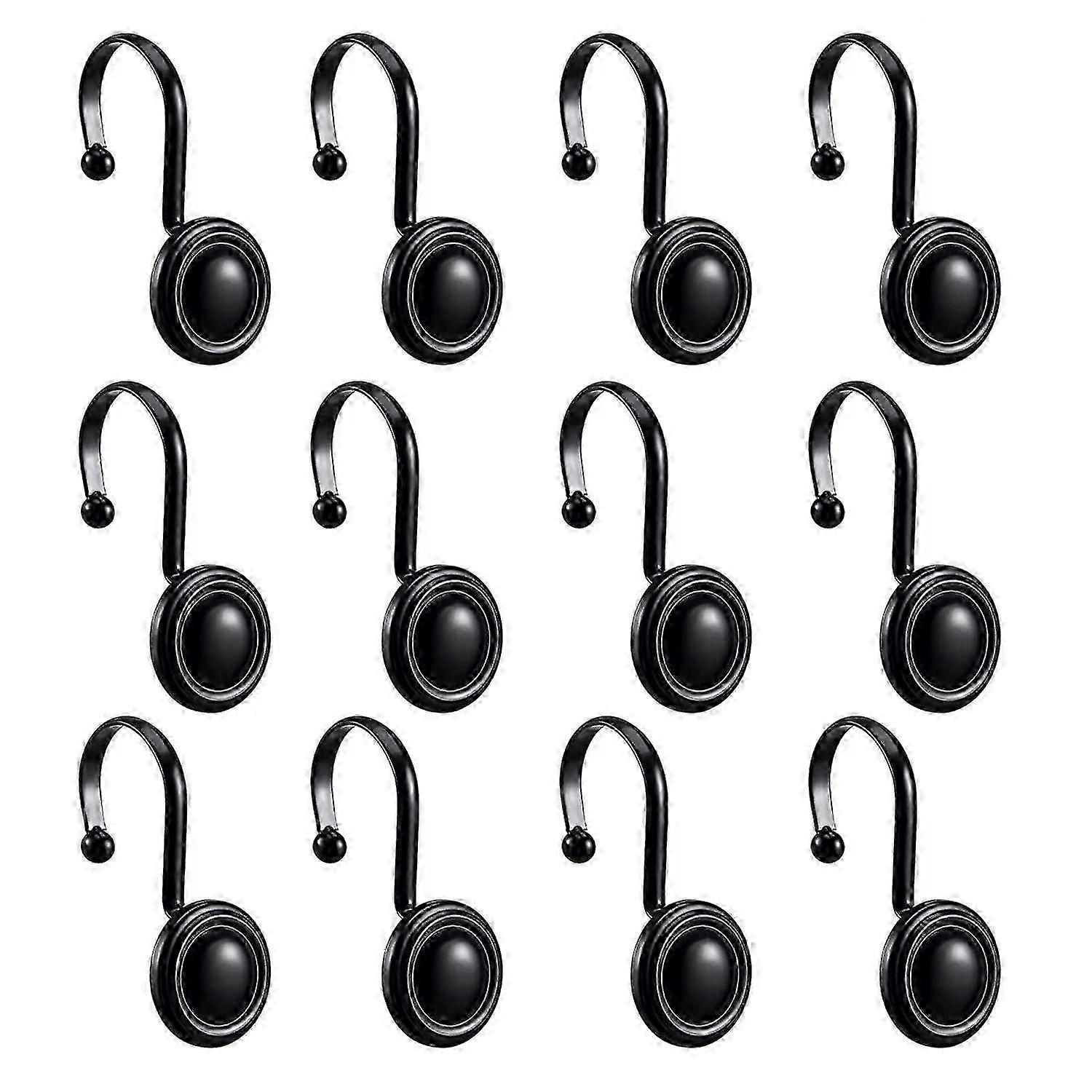 12Pcs/Set Curtain Hooks Strong Load Capacity Anti-deformed Rust Proof Black Shower Curtain Hooks Bat