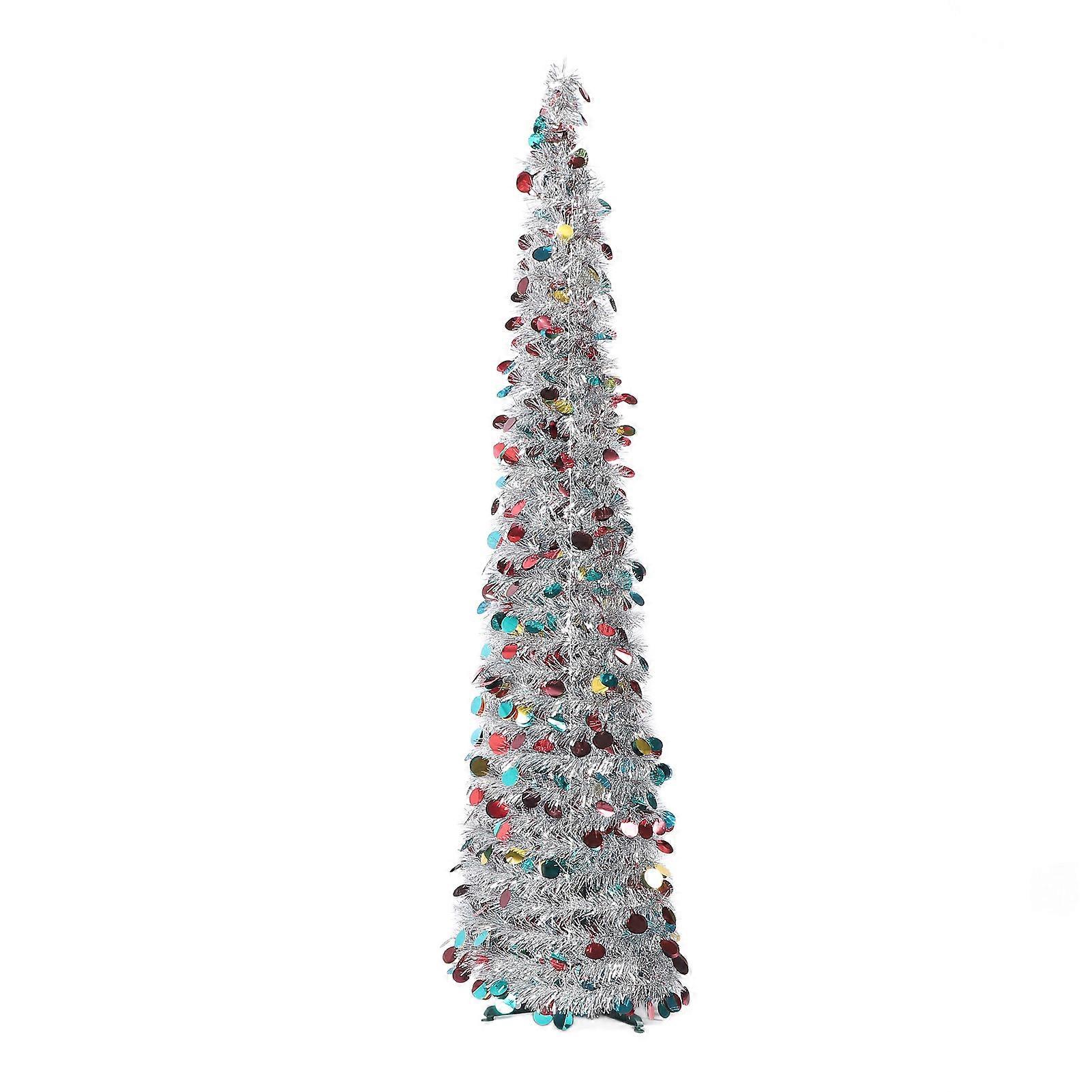 4.9ft PET Foldable Artificial Xmas Tree Sequin Pop Up Xmas Tree for Home Holiday Decoration Silver Colorful 