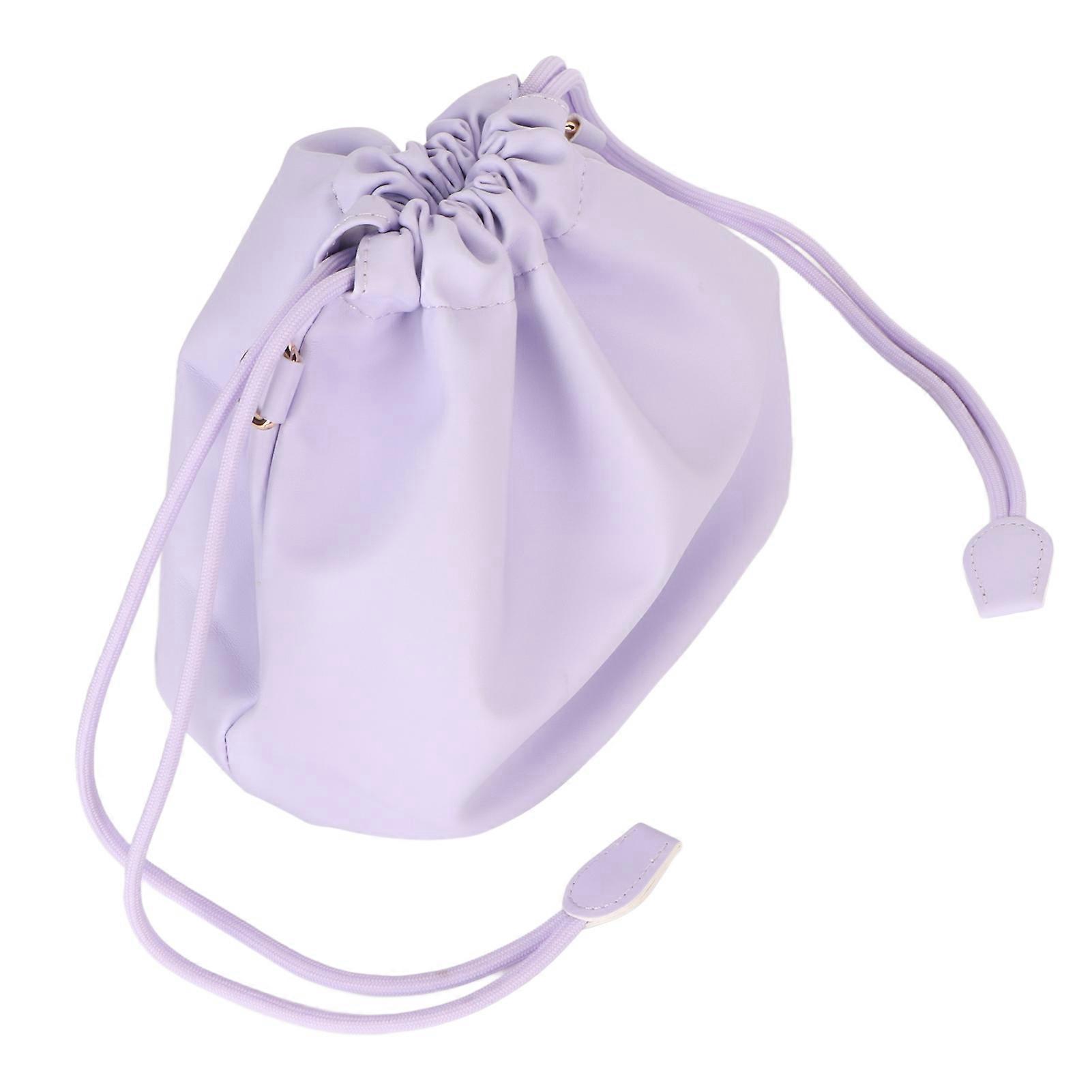 Camera PU Leather Drawstring Pouch Bag Waterproof Portable PU Leather Camera Bag Case with Shoulder Strap Purple 
