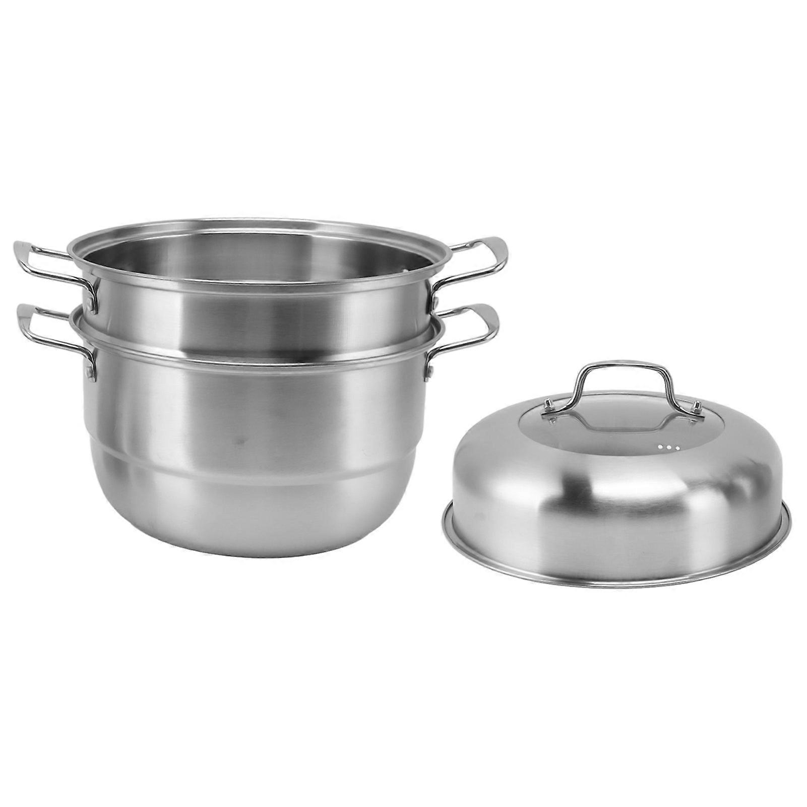 Stainless Steel Steam Pot with Handles On Both Sides Multi Layer Thick Steam Pot Cookware Pot with Tempered Glass Lid 3 Tier 