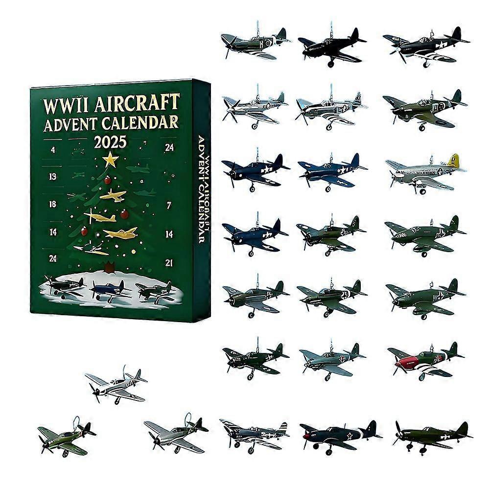 2025 WWII Warhawk Christmas Countdown Blind Box 24-Day Advent Calendar with Collectible Acrylic Fighter Plane Charm for Military Enthusiasts