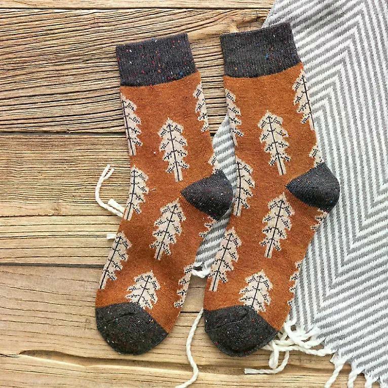 Winter and Autumn Christmas Small Tree Stocking Thick and Warm Color-matched Sock Patterned Yarn Women's Wool Long Socks